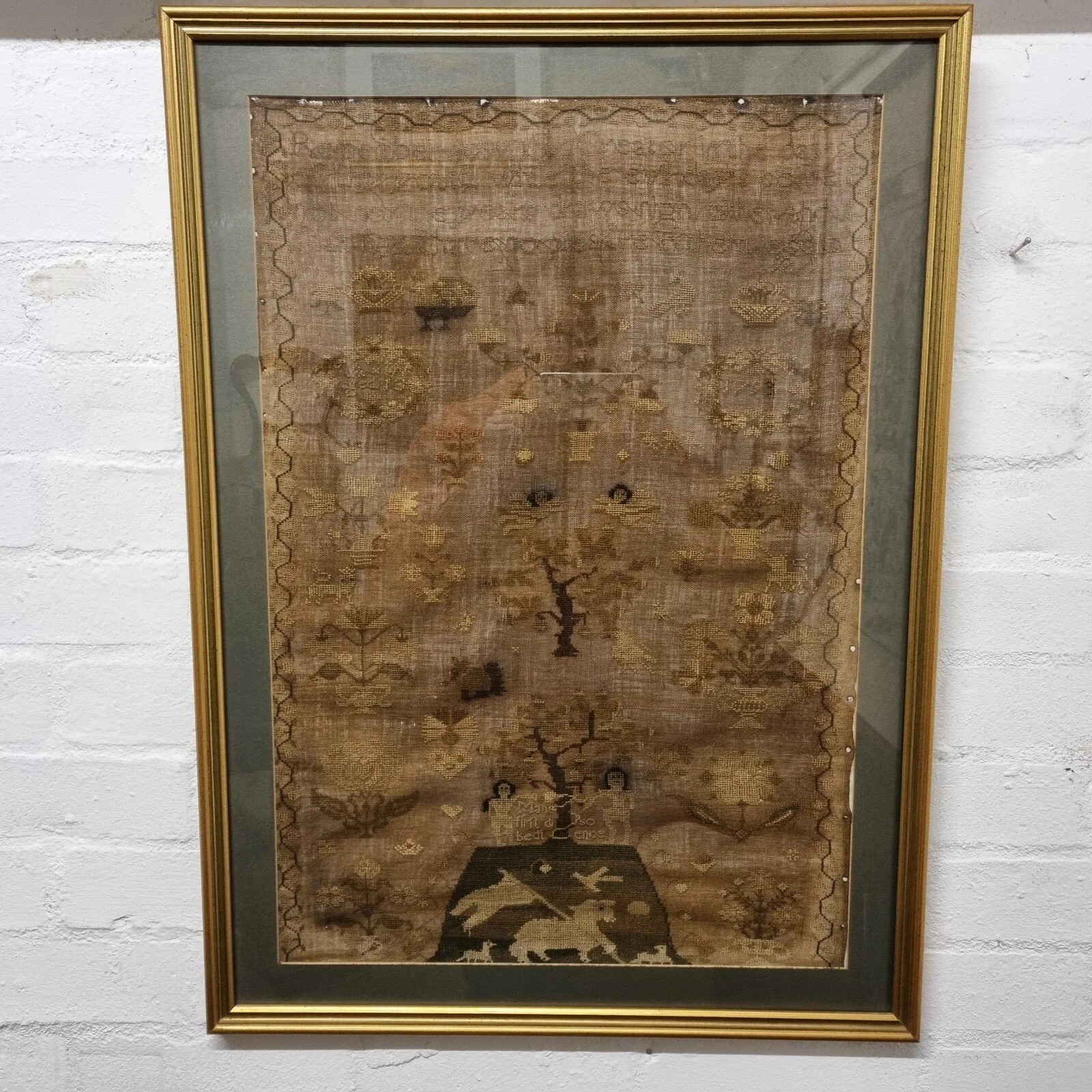 Antique George III Needlework Sampler Adam And Eve Dated 1793 "Aged 13"