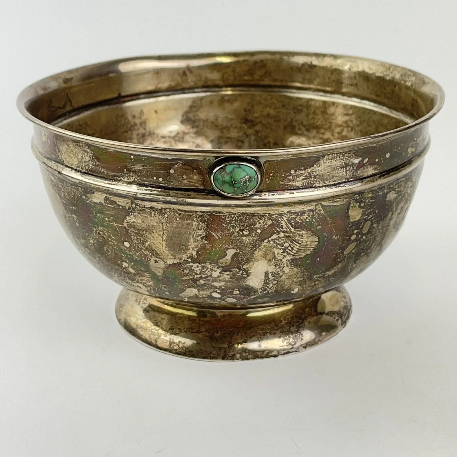 Antique Arts And Crafts Solid Silver Bowl With Turquoise Cabochons Liberty & Co