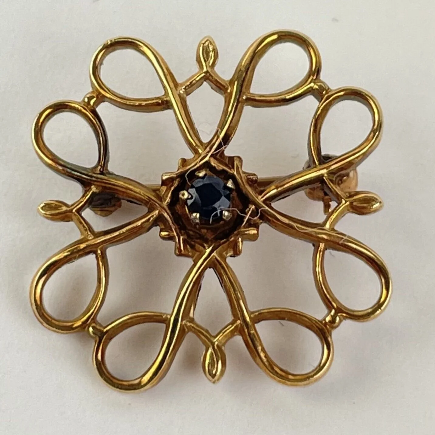Vintage 9ct Rose Gold & Sapphire Knot Type Brooch 2cm 2.3g