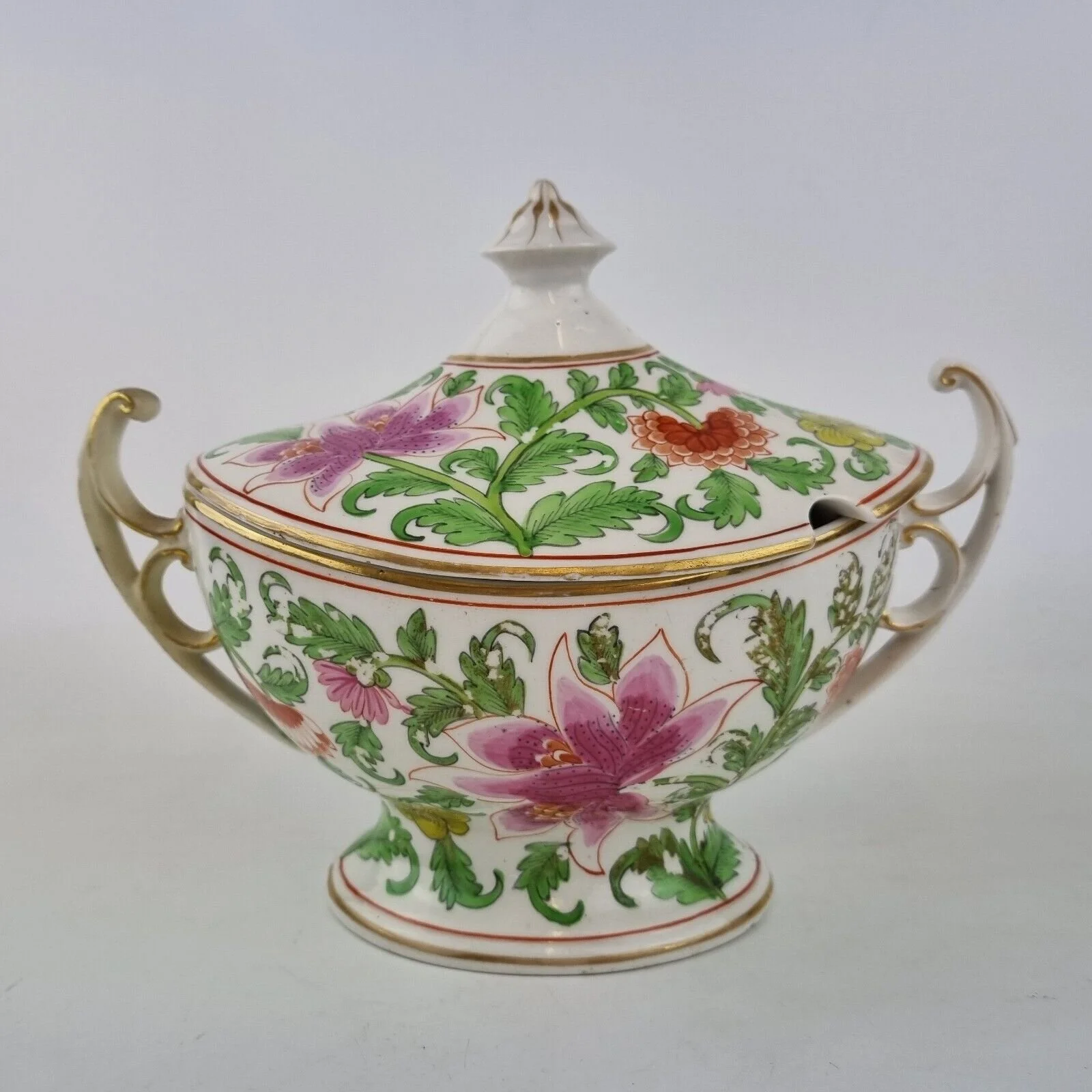 Antique 19th Century Grainger Worcester Sucrier Tureen & Cover Flowers