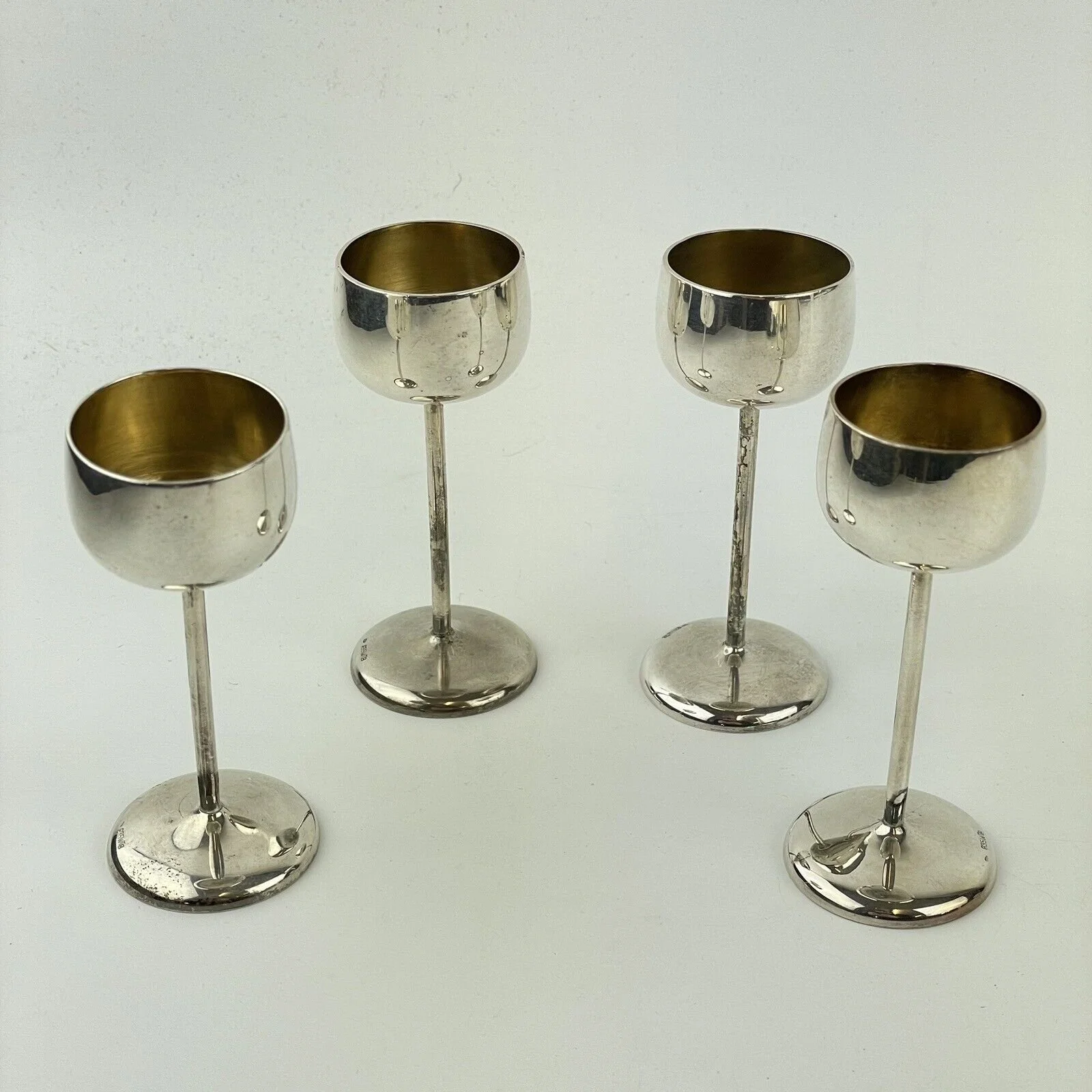 Set Of 4 Antique Solid “835” Silver Liquor Cups / Goblets 8.5cm Wilhelm Binder