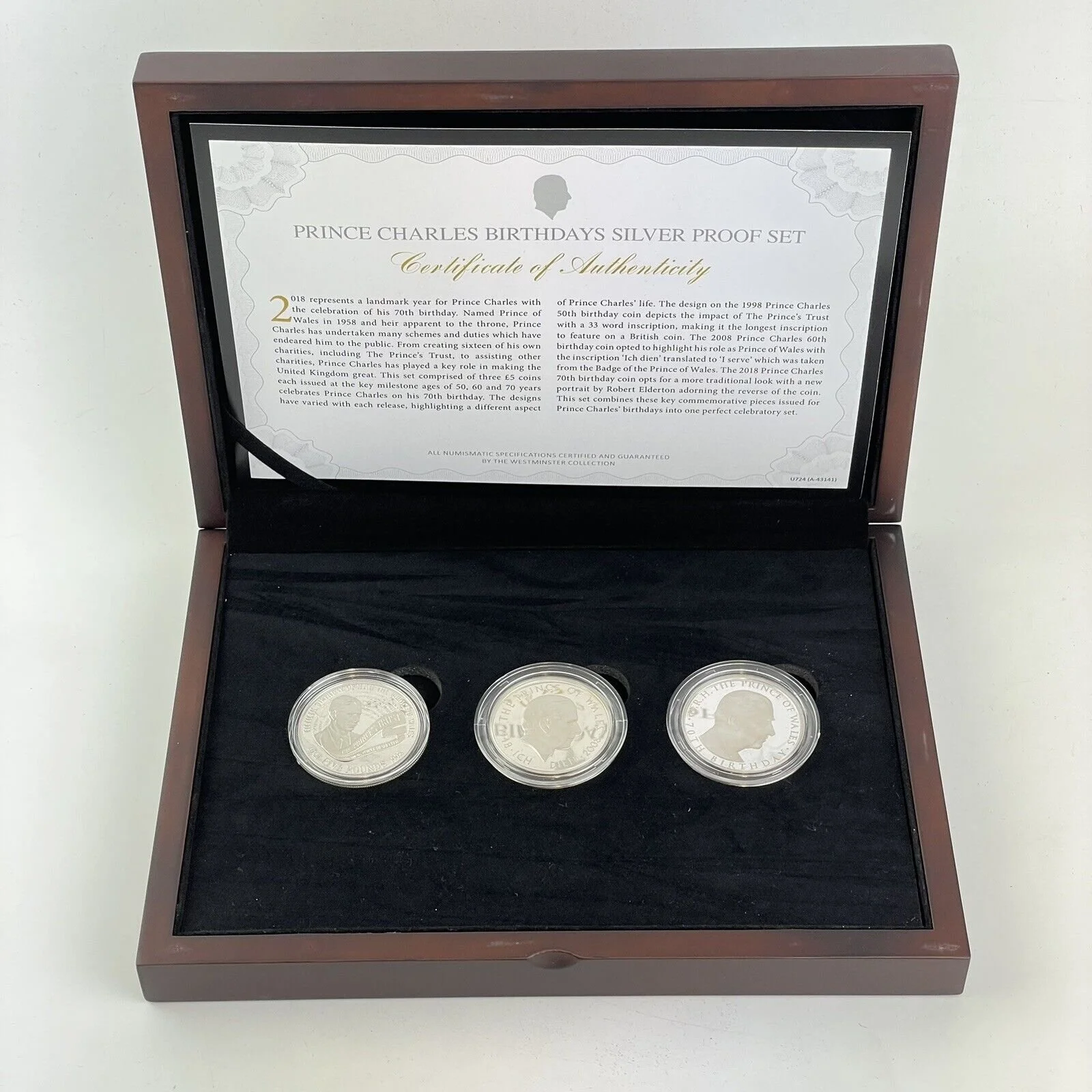 UK 1998 2008 2018 Prince Charles Birthdays Silver Proof Coin Set Boxed With COA