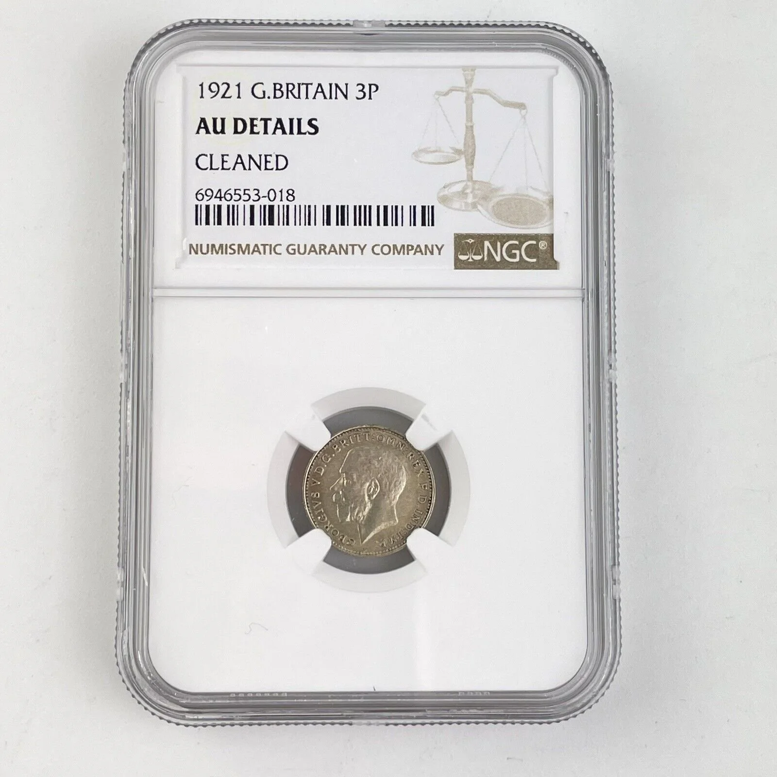 NGC Graded 1921 Great Britain 3p Threepence Almost Uncirculated AU Details