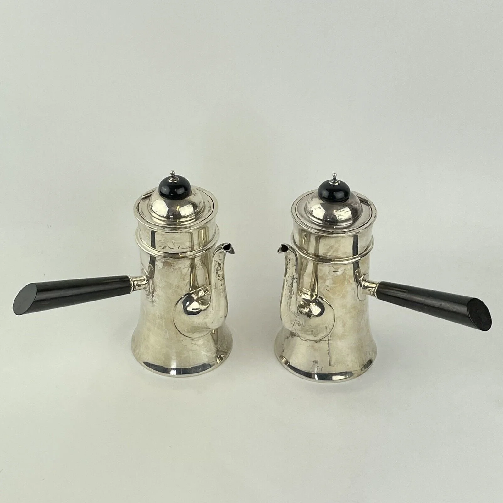 Pair Of Antique Solid Silver Chocolate Pots Edward Barnard 1901 16.5cm 558g