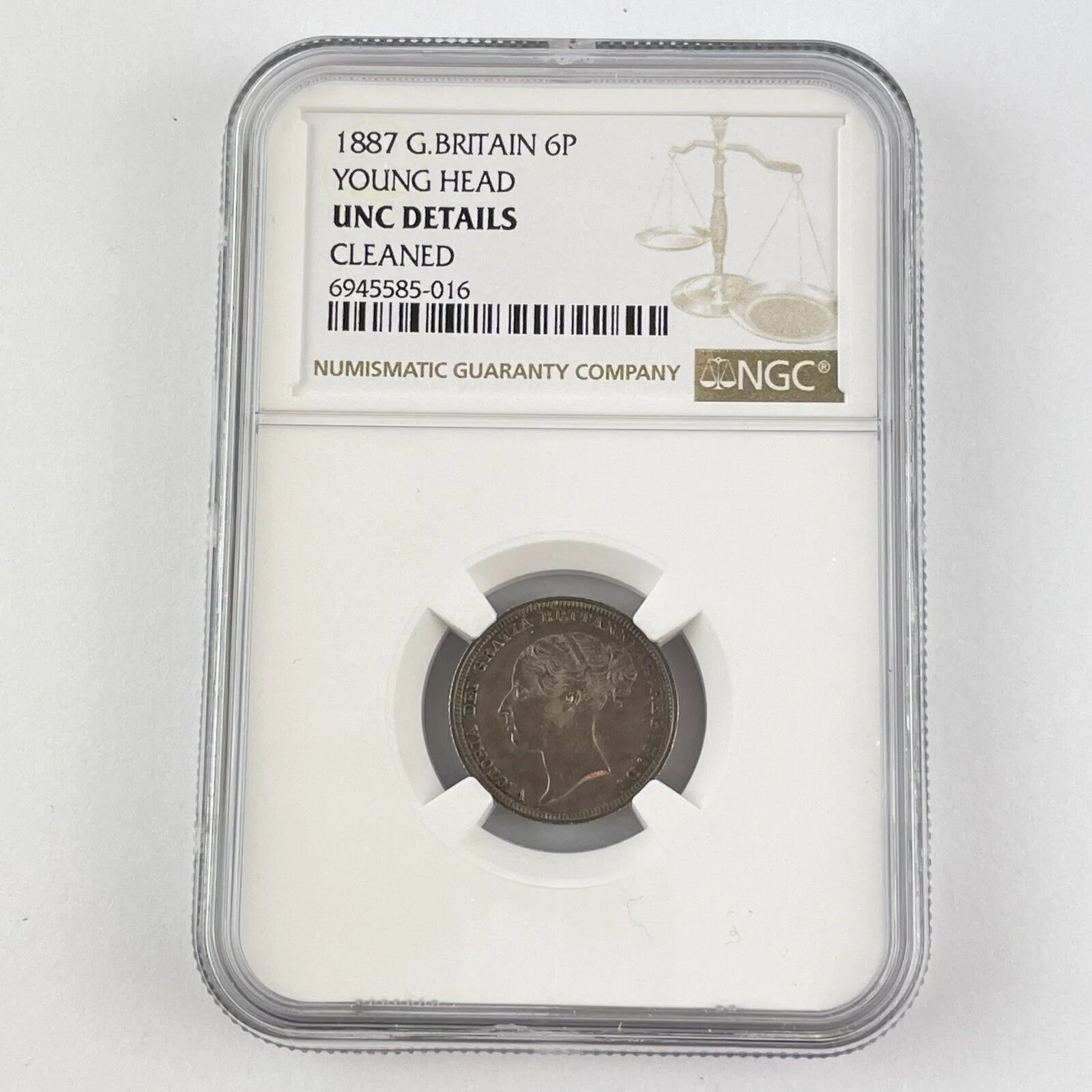 NGC Graded Great Britain 1887 Sixpence 6P Queen Victoria UNC Details Cleaned