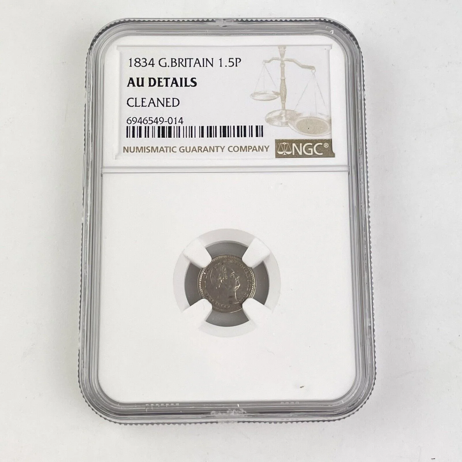 NGC Graded 1834 Great Britain 1.5p Three Halfpence Almost Uncirculated AU Detail