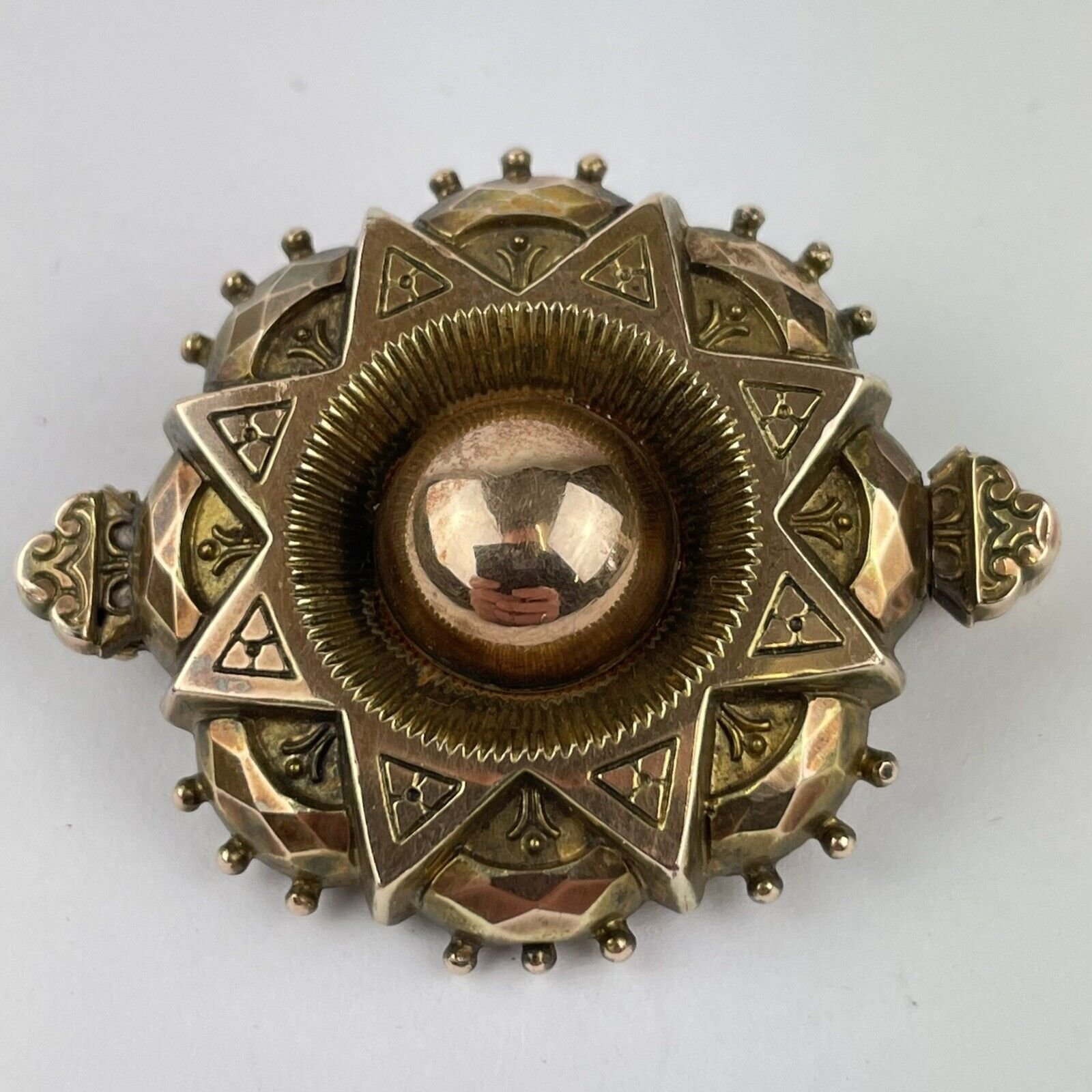 Antique 9ct Rose Gold Etruscan Revival Brooch 4cm X 3.2cm 7.2g Collins Patent