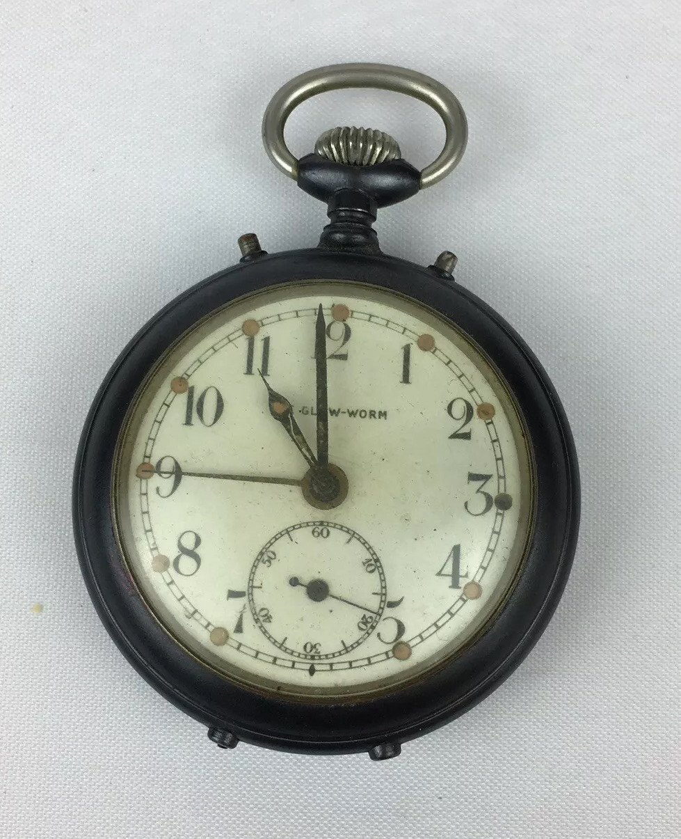 Antique Base Metal Glow-Worm Pocket Watch Not Working 4.5cm Face Diameter