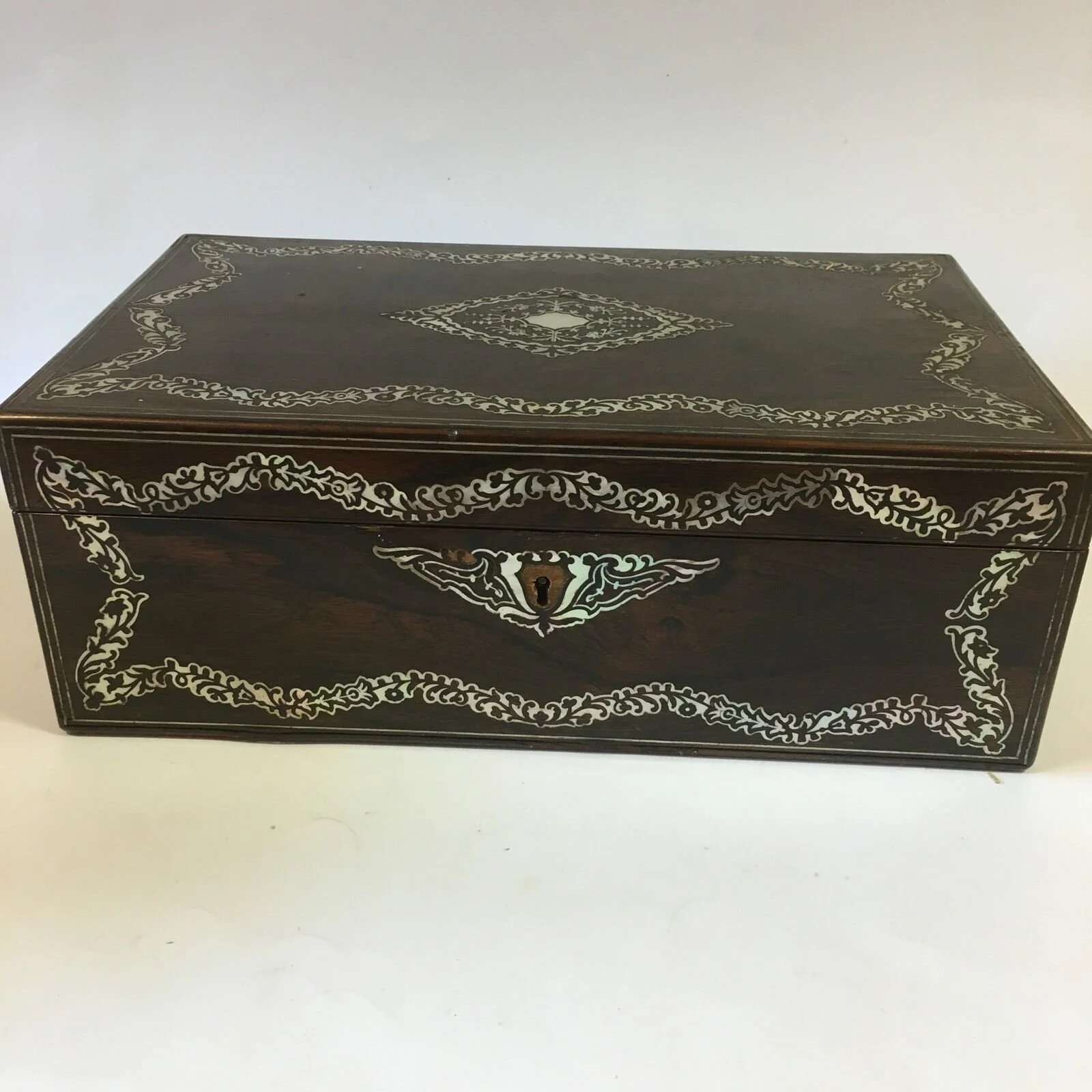 Fine Quality Antique Victorian Rosewood Mother Of Pearl Writing Slope Damage