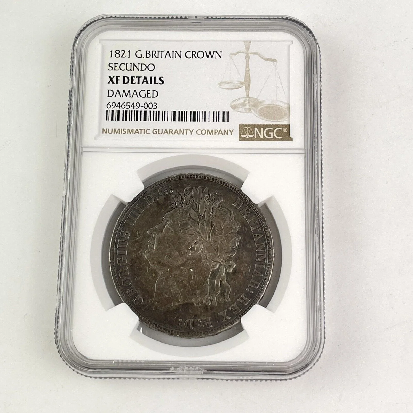 NGC Graded 1821 Great Britain Crown Secundo XF Details Damaged