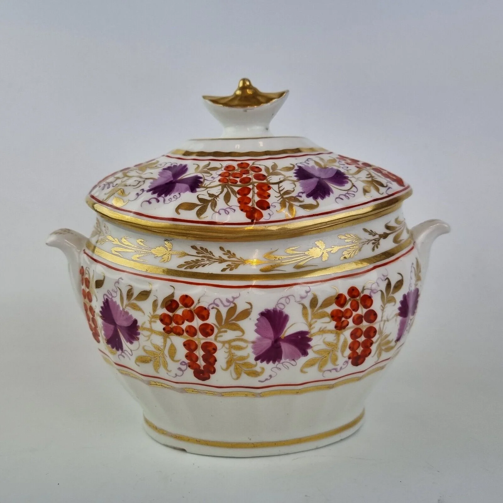 Antique 19th Century Coalport Anstice Sucrier & Cover Decorated Leaf & Berries