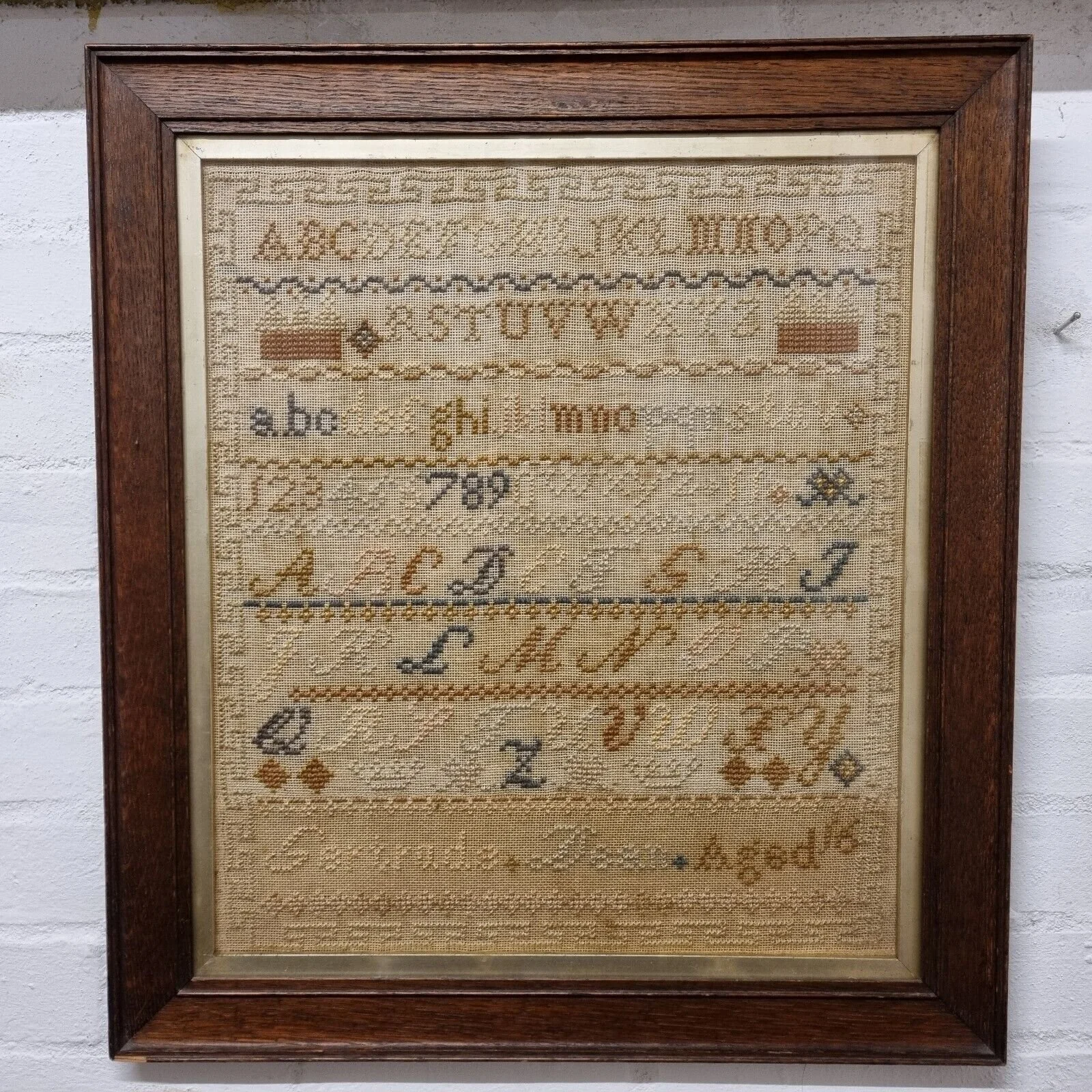 Antique 19th Century Needlework Sampler By Gertrude Dean Aged 16