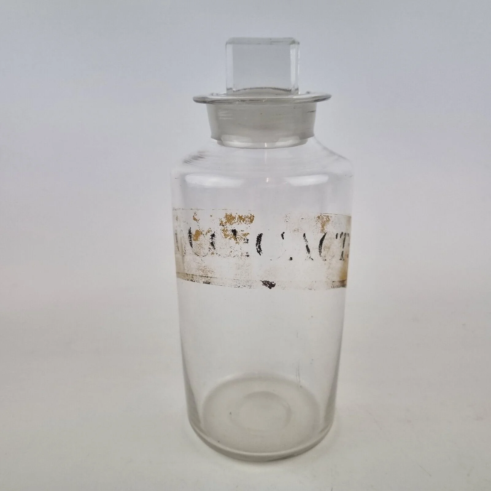 Antique Clear Glass Apothecary Drug Jar With Label Remains 20cm High