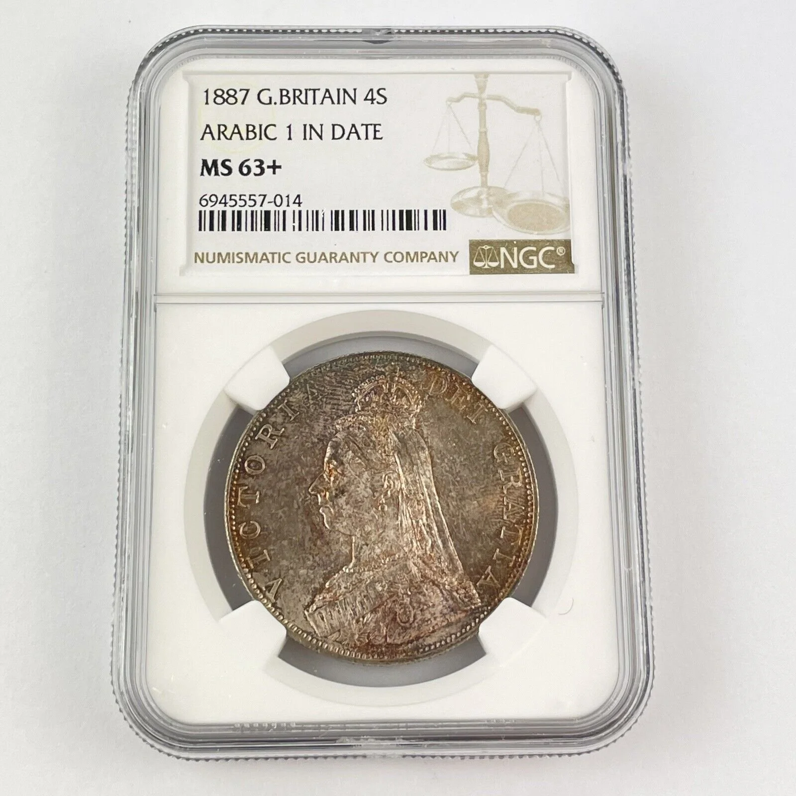 Great Britain Queen Victoria 1887 Double Florin 4S Coin MS 63+ 63 + NGC Graded