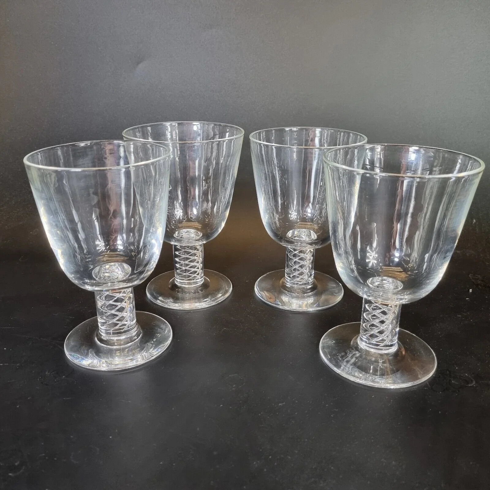 Set Of 4 Steuben Glass Goblets / Rummers Air Twist Stems 14.5cm High
