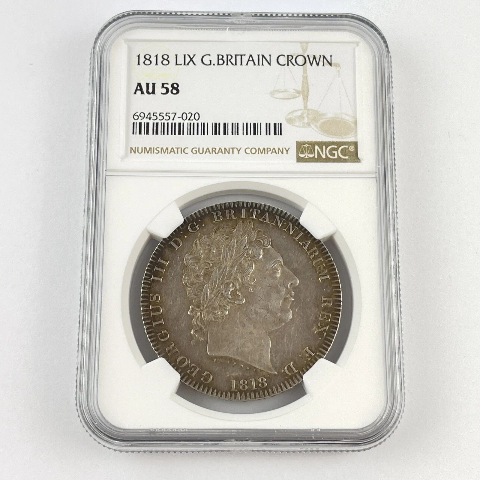 Great Britain George III 1818 LIX Crown Silver Coin AU 58 NGC Graded