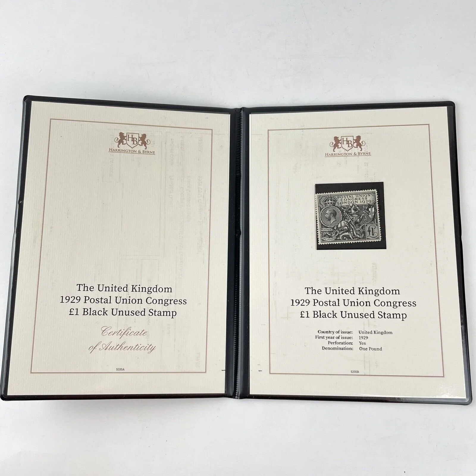 Harrington & Byrne UK George V 1929 Postal Union Congress £1 Black Unused Stamp