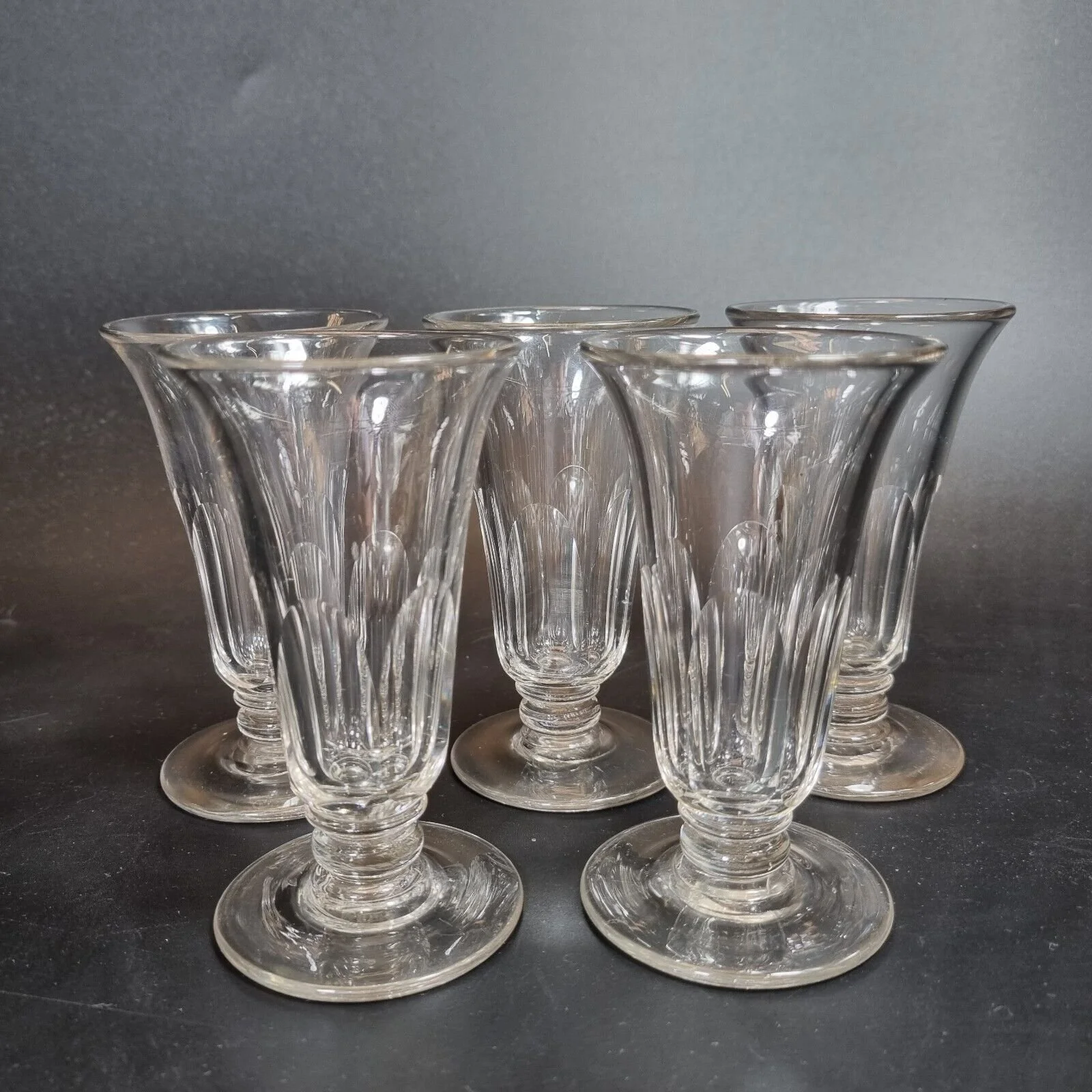 Antique 19thC Set Of 5 Jelly Glasses With Slice Cut Decoration 11cm High