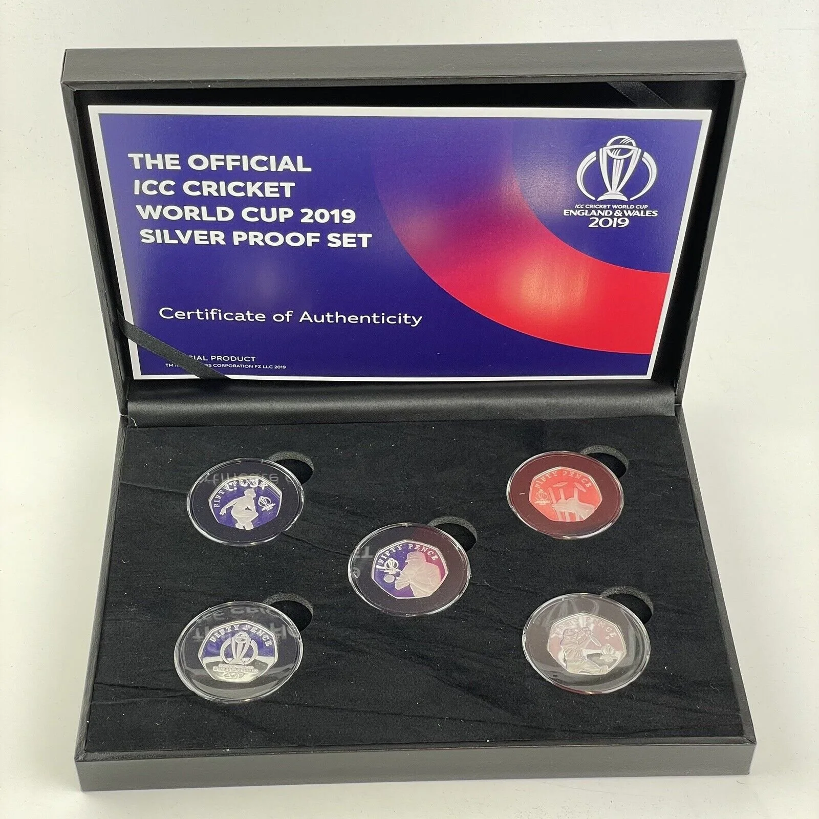 Isle Of Man 2015 ICC Cricket World Cup Silver Proof 50p Coin Set Boxed With COA
