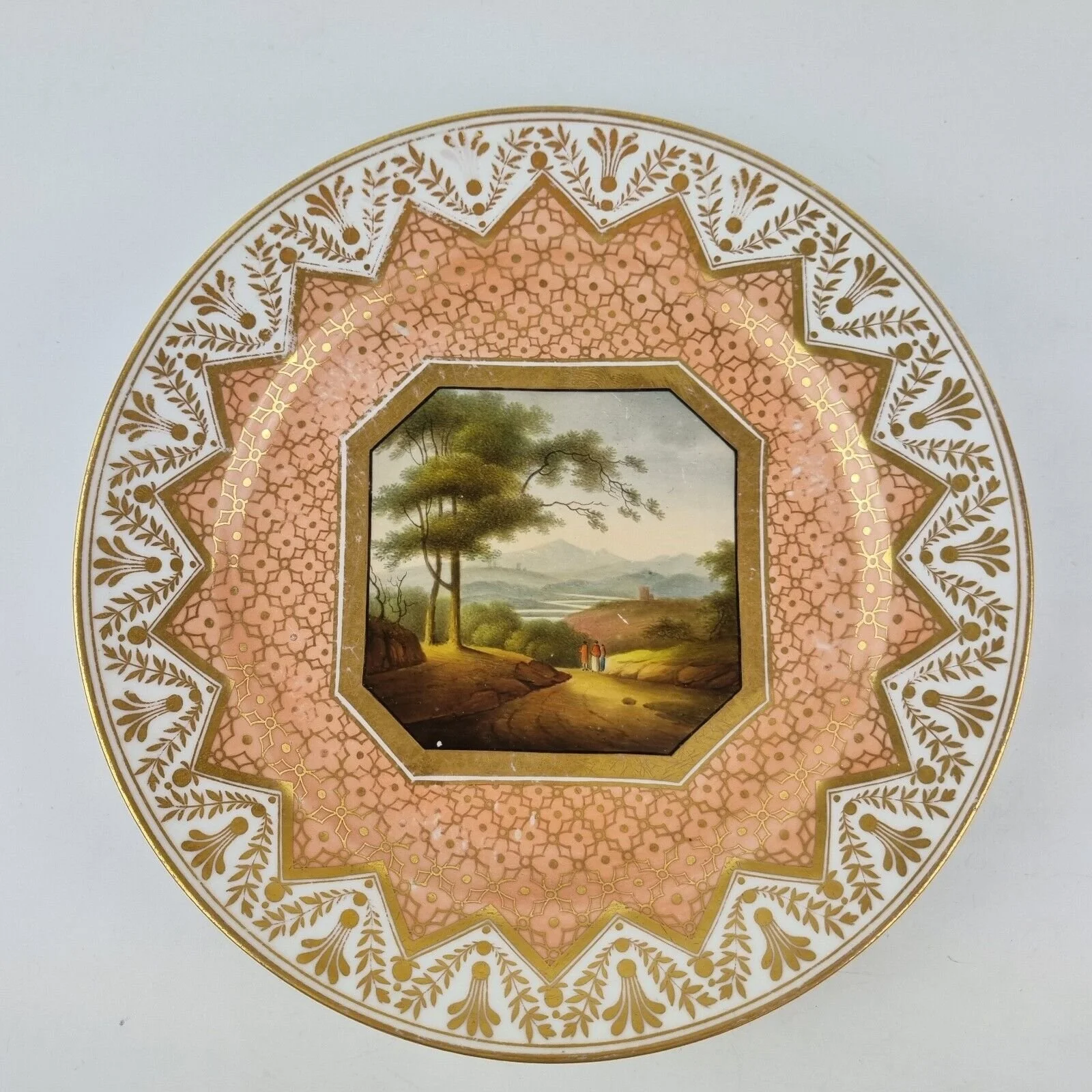 Antique 19thC Chamberlains Worcester Plate Painted "On The Ouse" Landscape