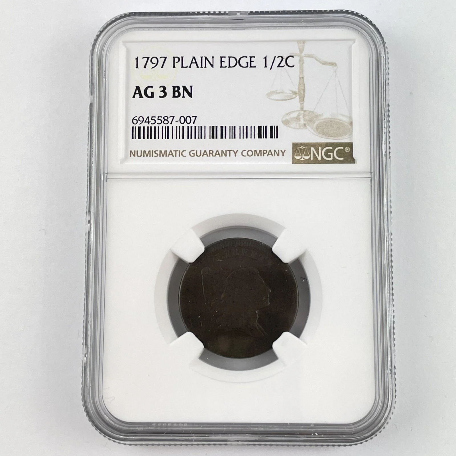 United States 1797 Plain Edge 1/2C Half Cent AG 3 BN NGC Graded Coin