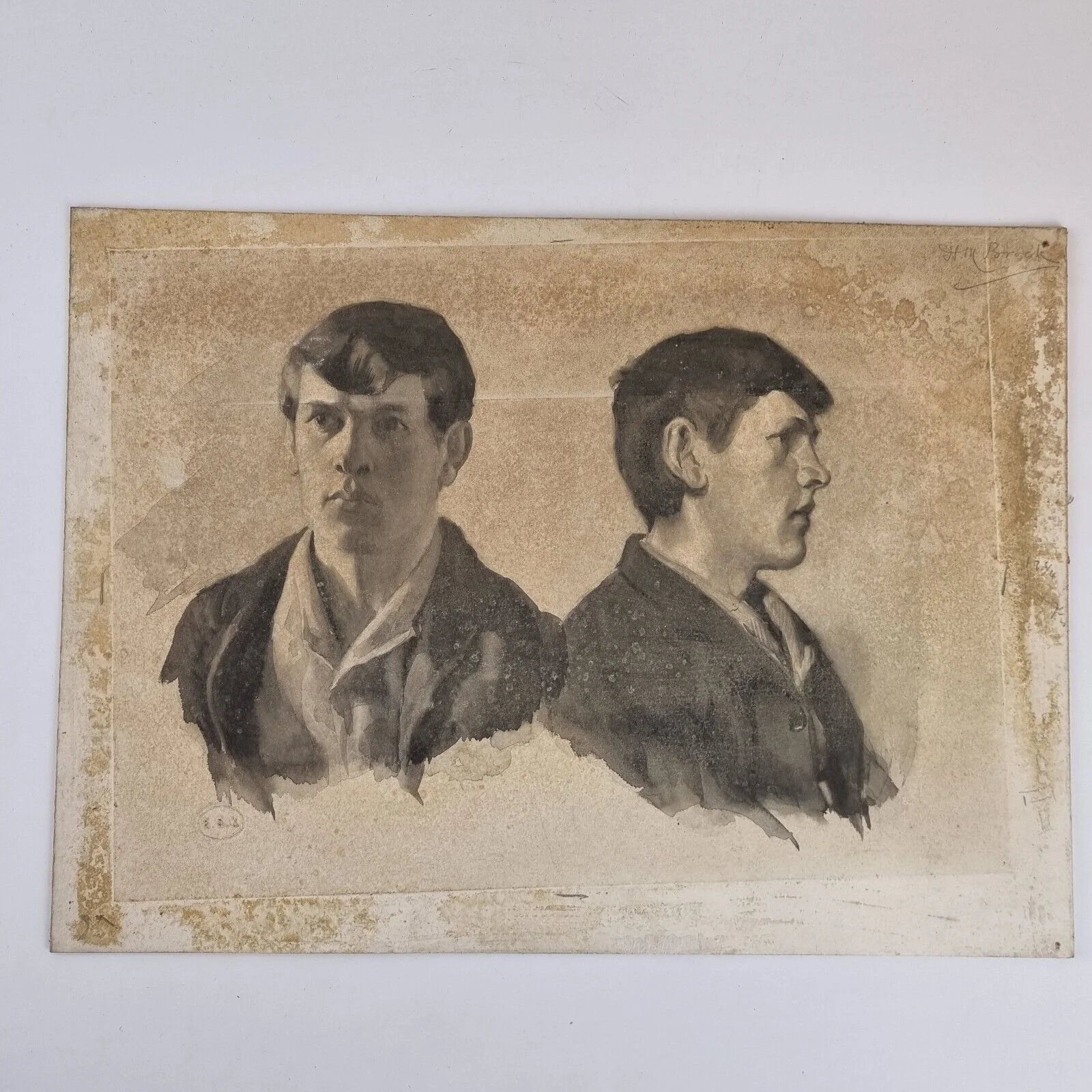 Henry Matthew Brock Signed Watercolour Self Portrait? Man South Kensington Stamp