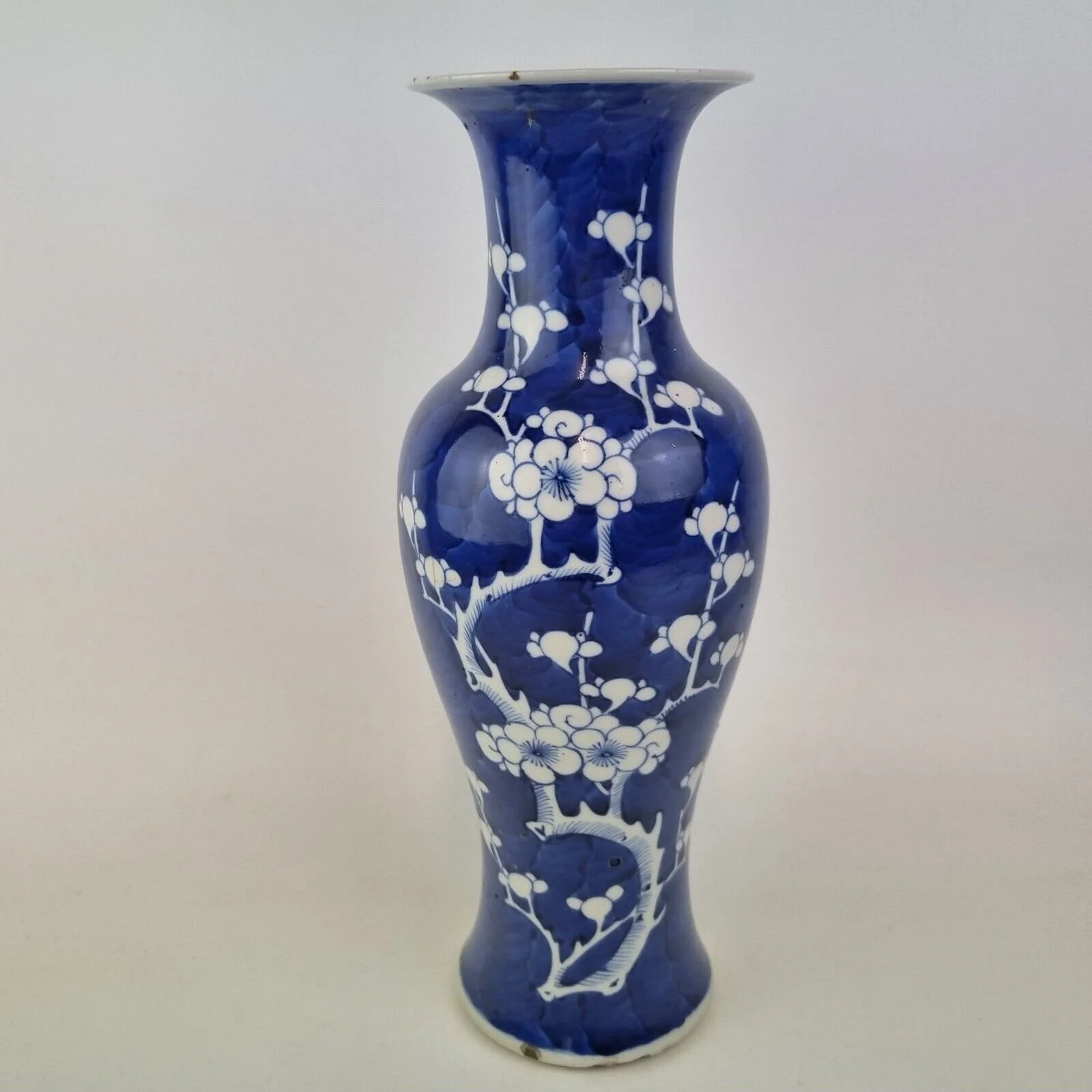 Antique 19th Century Chinese Blue And White Vase Prunus Blossom 30cm High