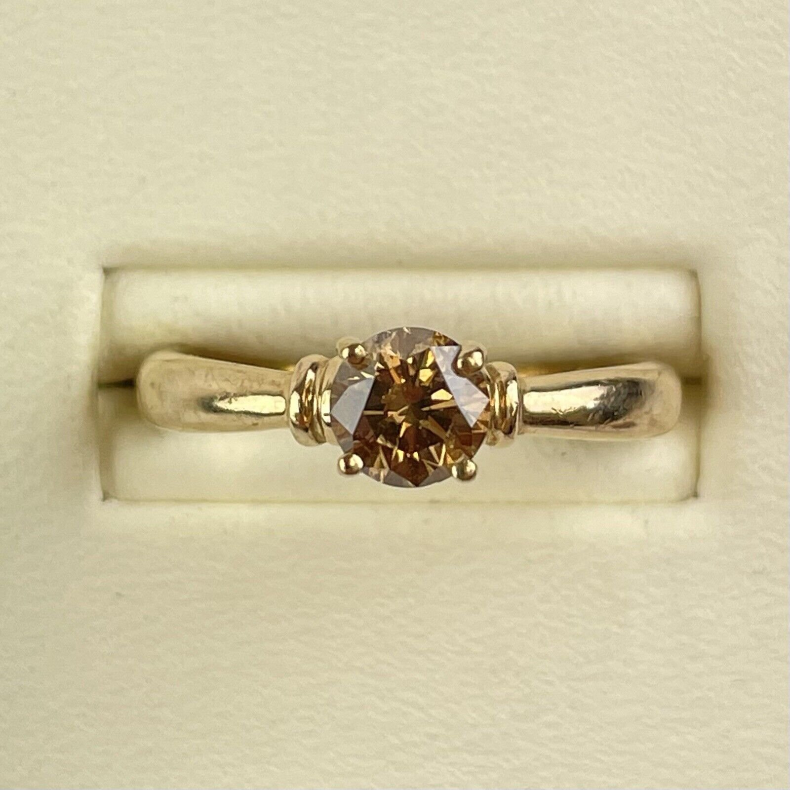 9ct Yellow Gold Brown Diamond 0.40 Carat QVC Solitaire Ring Size M 2.2g