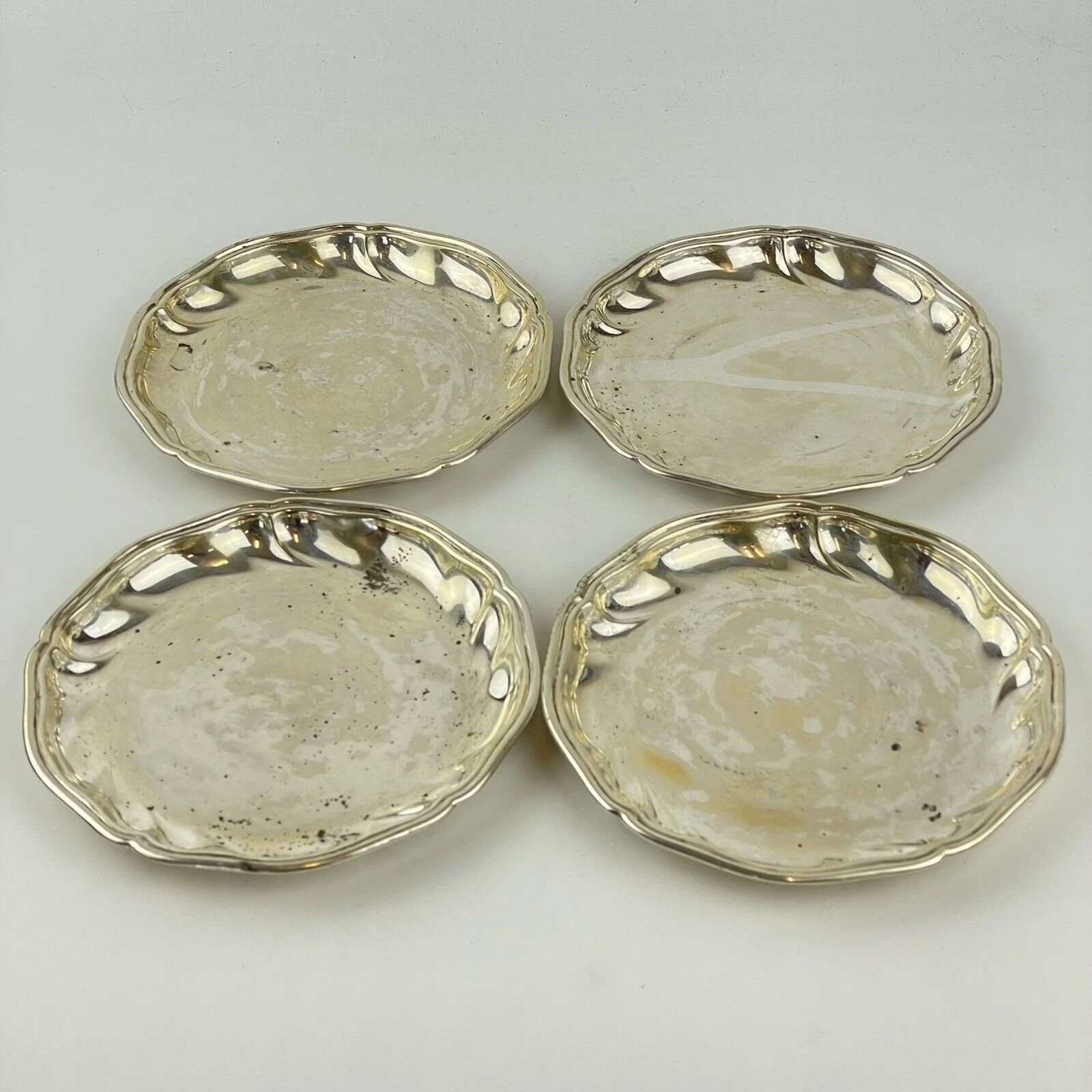 Set Of 4 Antique German Solid 800 Silver Dishes Dish 14cm 470g Hermann Behrnd