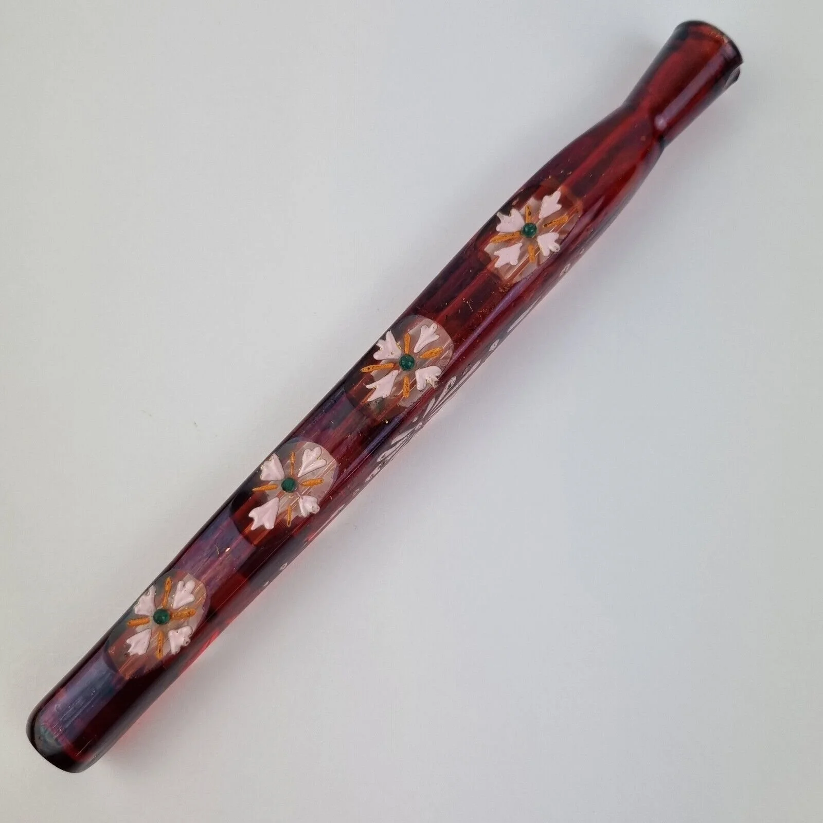 Antique Red Glass Tear Catcher / Teardrop / Lachrymatory Scent Bottle Flowers