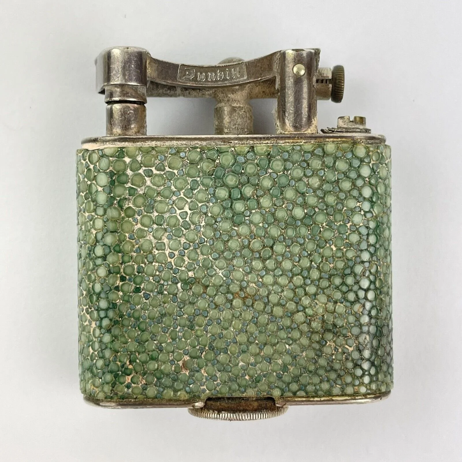 Antique Dunhill Silver Plate & Shagreen Lift Arm Pocket Lighter 4.5cm X 5cm