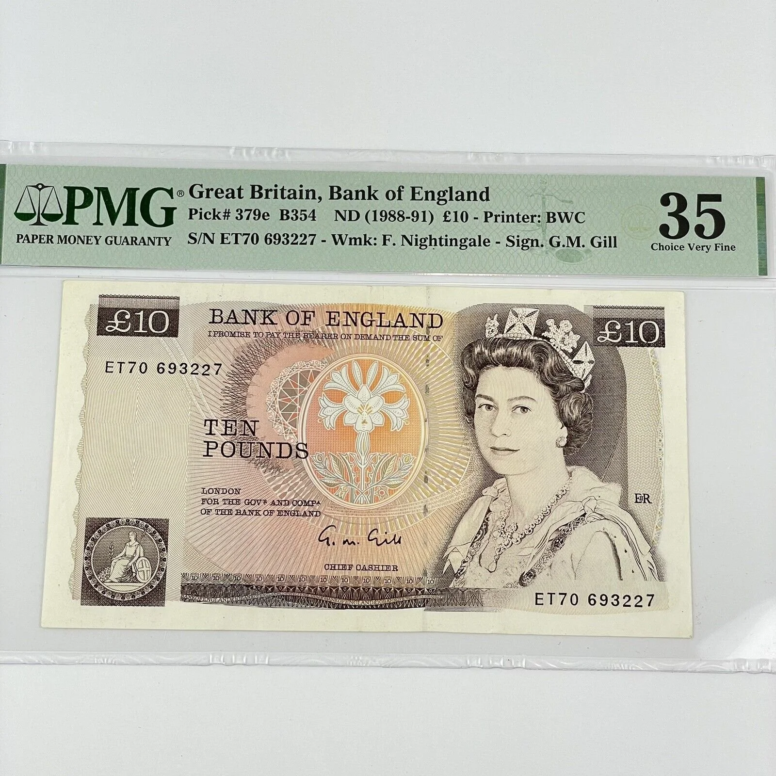 PMG Graded Great Britain 1988 - 91 £10 G M Gill ET ET70 35 Choice Very Fine