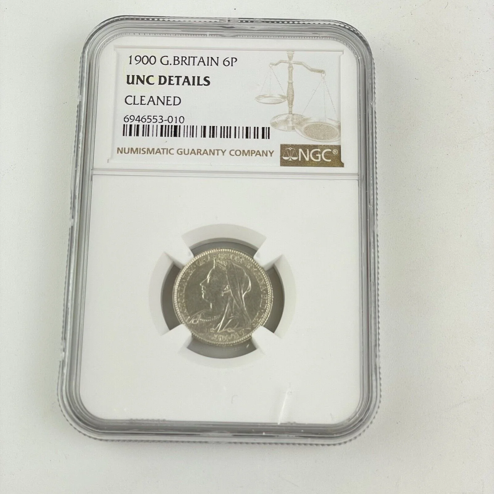 NGC Graded 1900 Great Britain 6p Sixpence Uncirculated Unc Details Cleaned