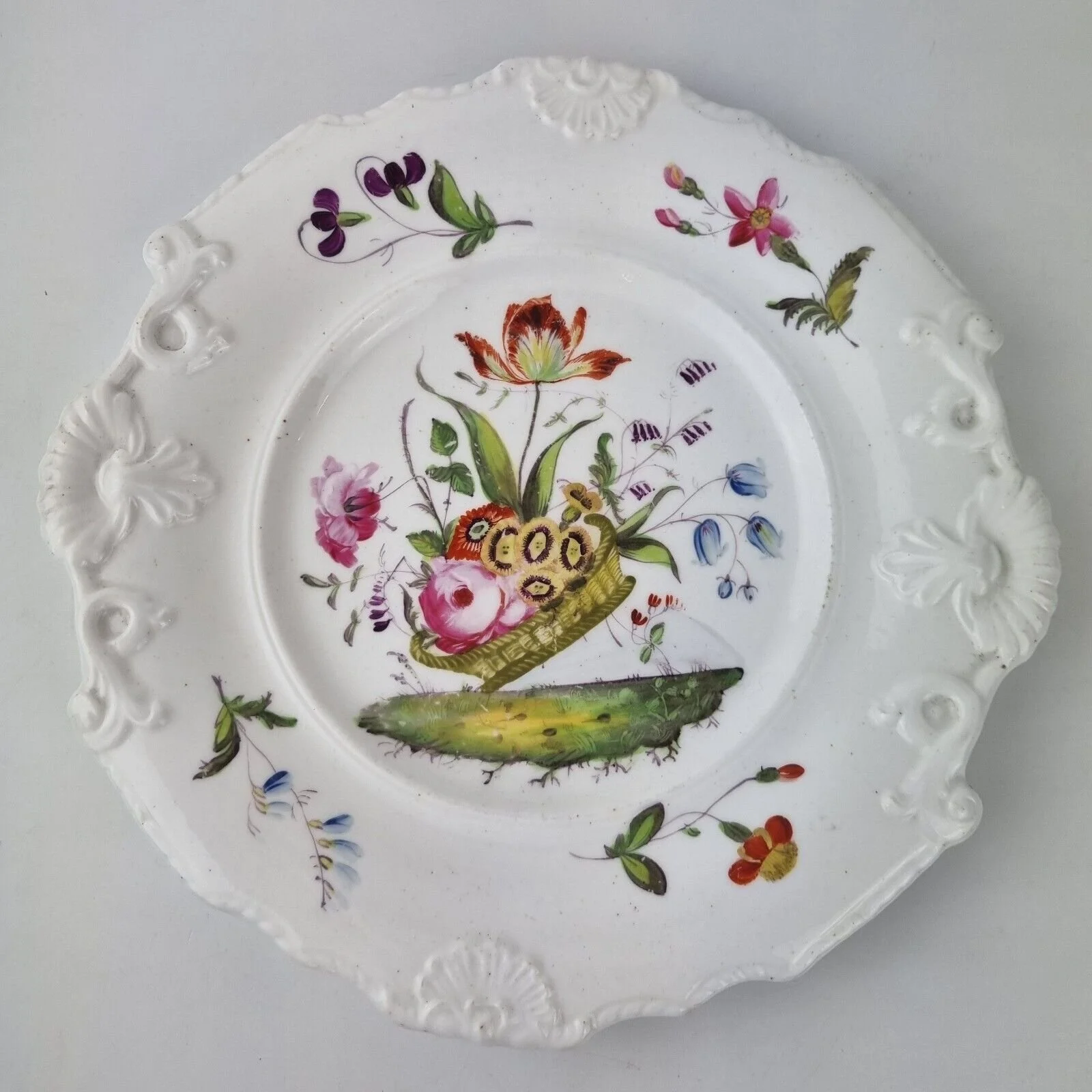 Antique 19th Century Staffordshire Plate Painted With Flowers #4