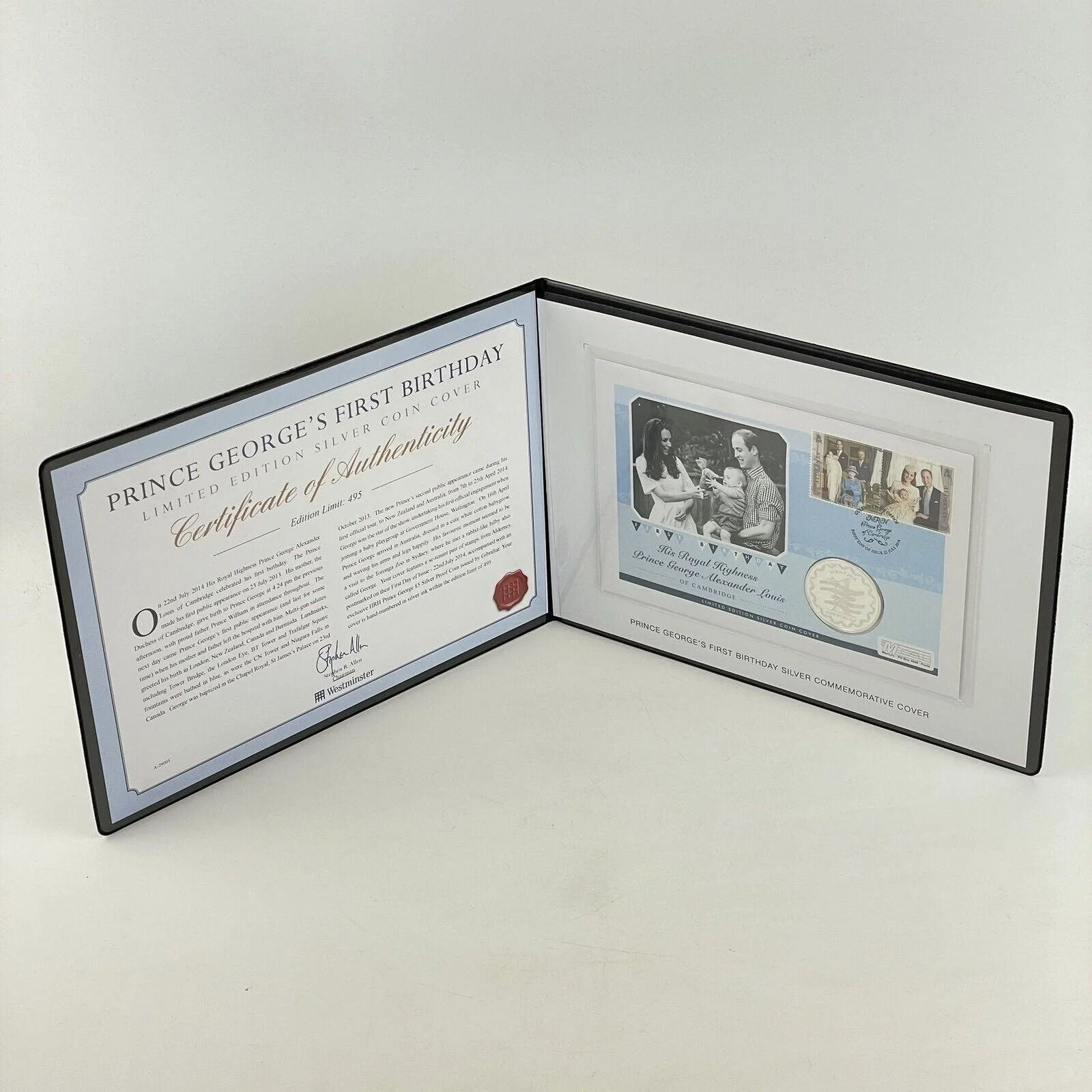 Prince George’s First Birthday Limited Ed Silver Coin Cover Westminster 2014