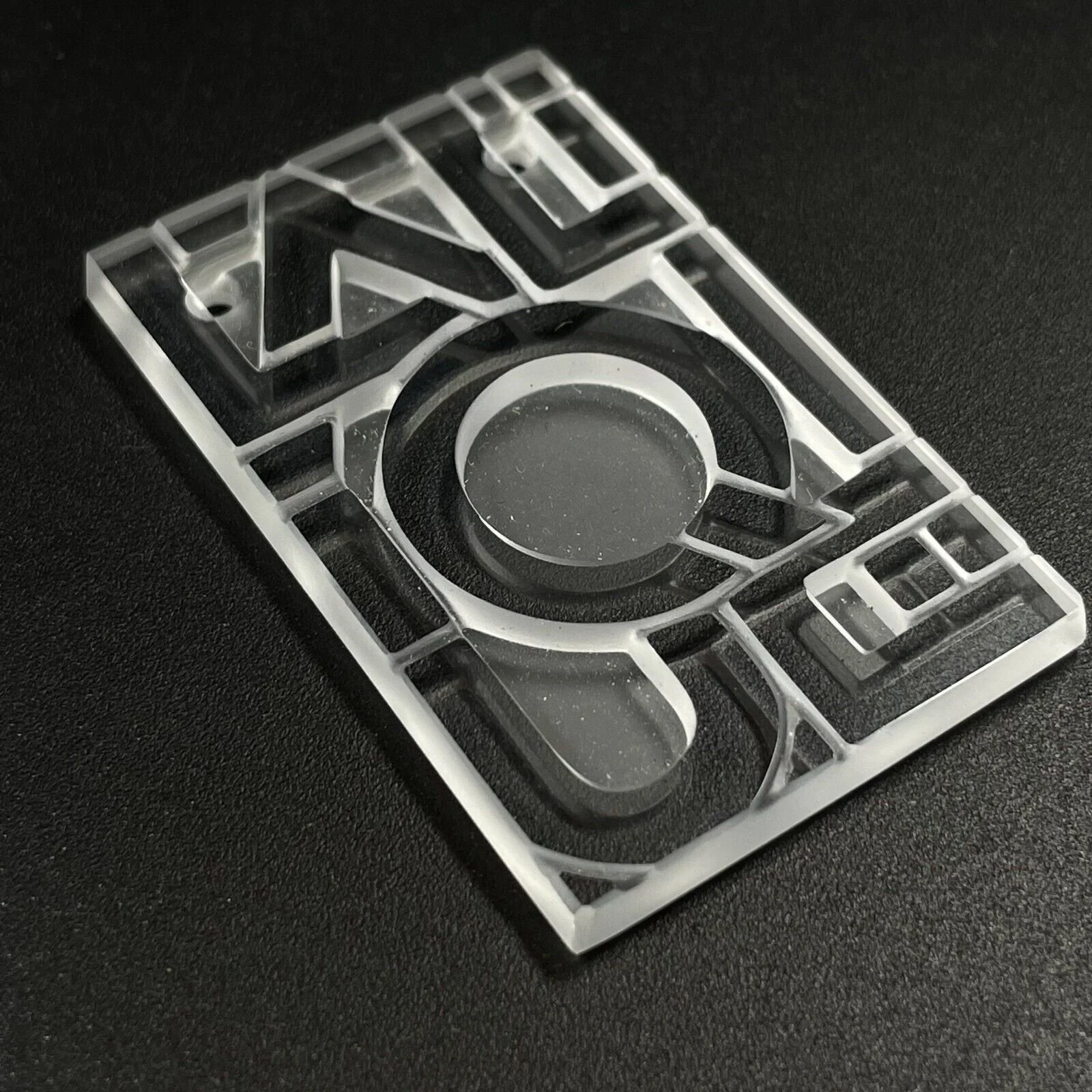 Lalique Clear & Frosted Crystal Glass Loco Art Deco Font Pendant 5cm X 3.1cm