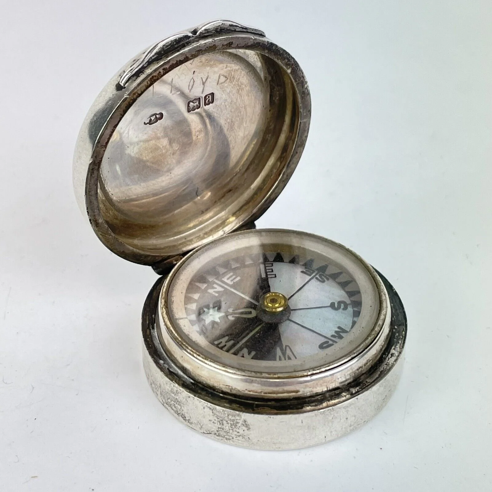 Antique Victorian Solid Silver Cased Compass 4.5cm Wright & Davies London 1896