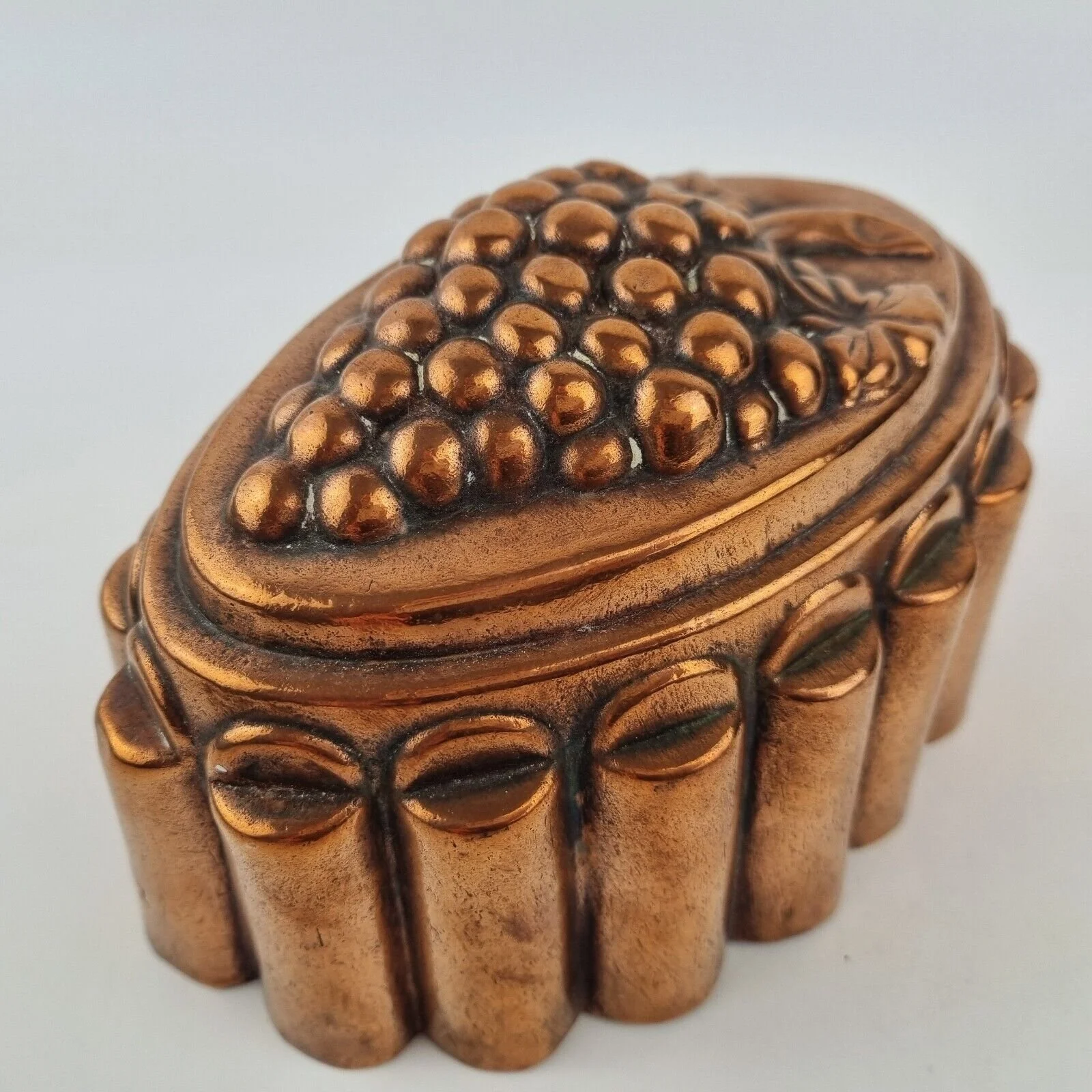 Antique 19th Century Copper Jelly Mould "1" Decorated With Grapes 17.3cm Long