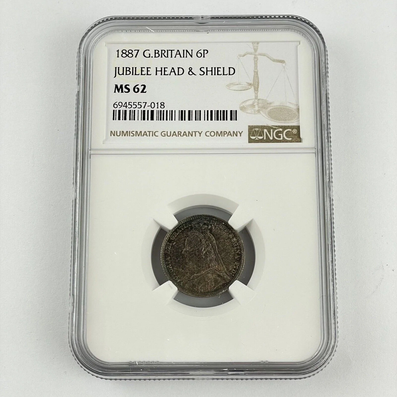 Great Britain 1887 Sixpence 6P Queen Victoria Silver Coin NGC Graded MS 62