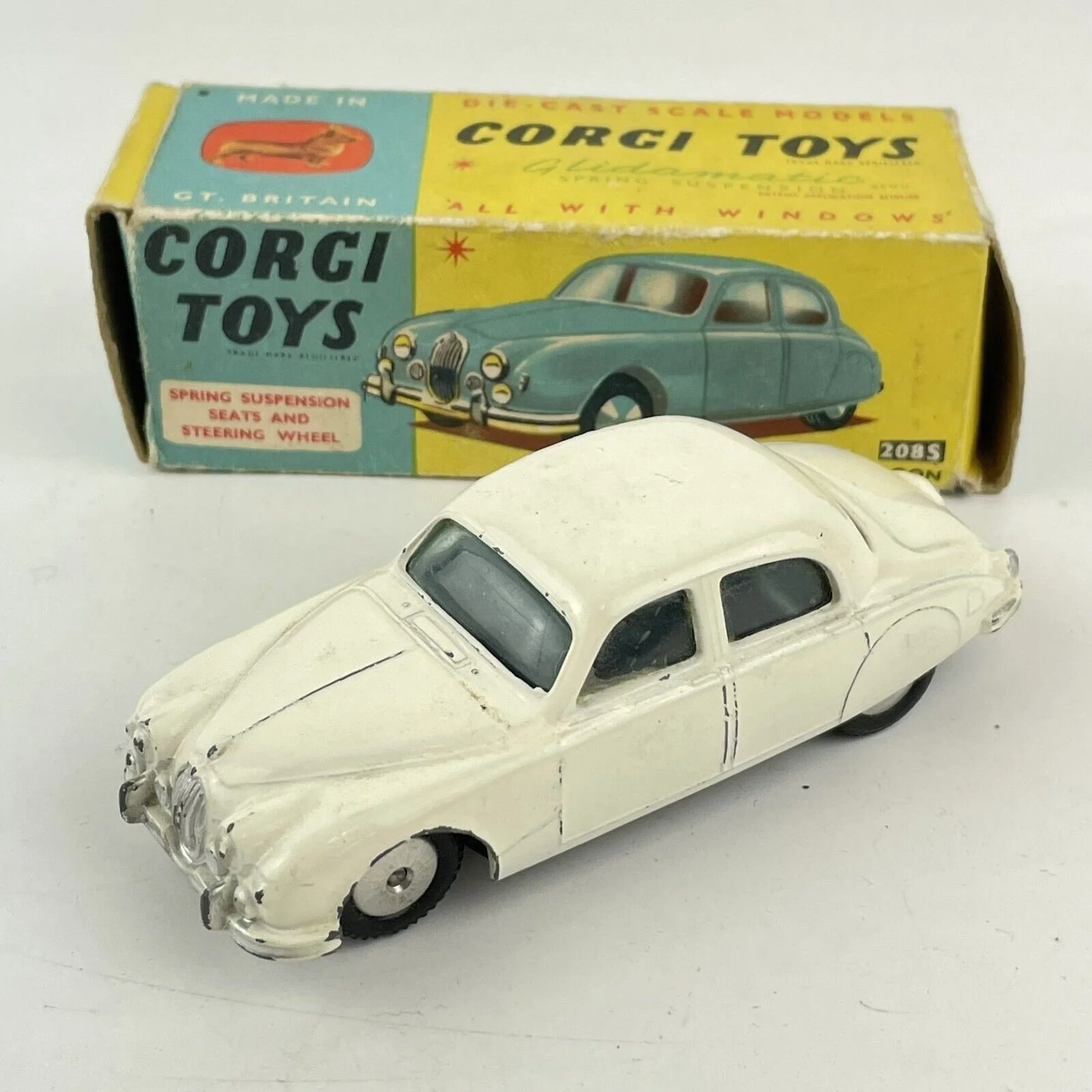 Vintage Boxed Corgi Toys No. 208S Jaguar 2.4 Litre Saloon White