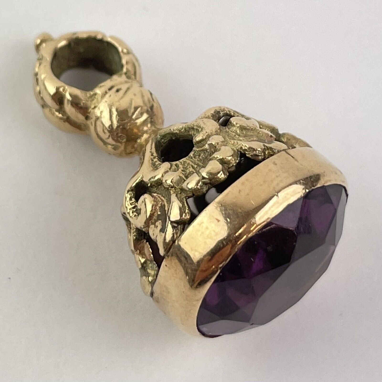 Vintage 9ct Yellow Gold Amethyst Set Fob 3.2cm X 1.8cm 10.9g