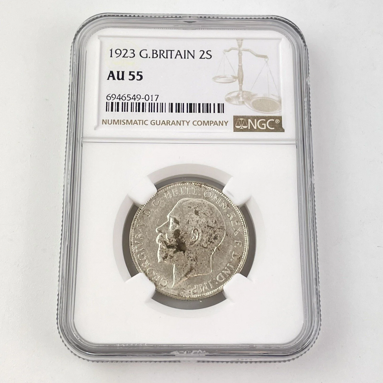 NGC Graded 1923 Great Britain 2S Florin Almost Uncirculated AU 55 Coin