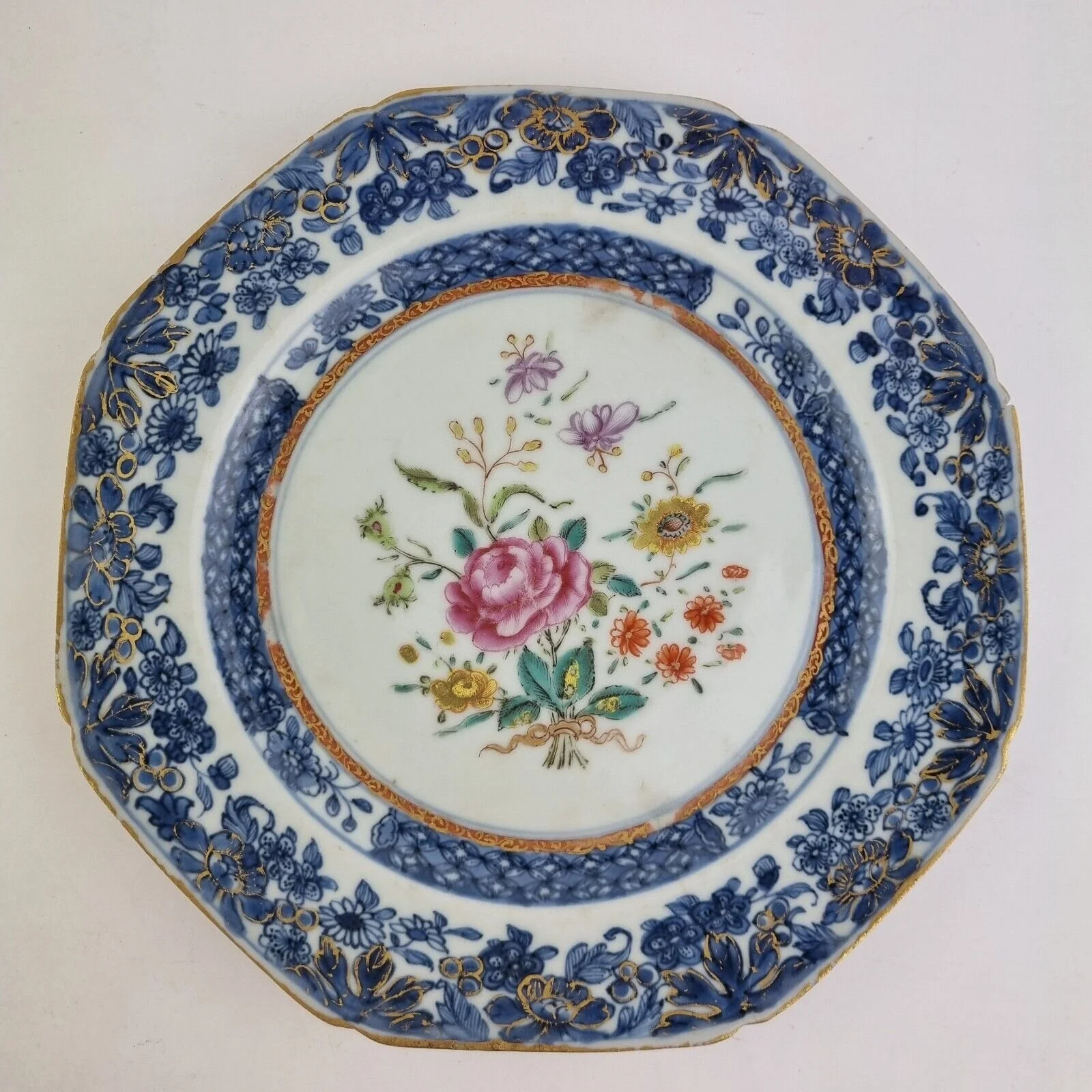 Antique 19thC Chinese Blue And White Plate Painted With Flowers 22.5cm #4