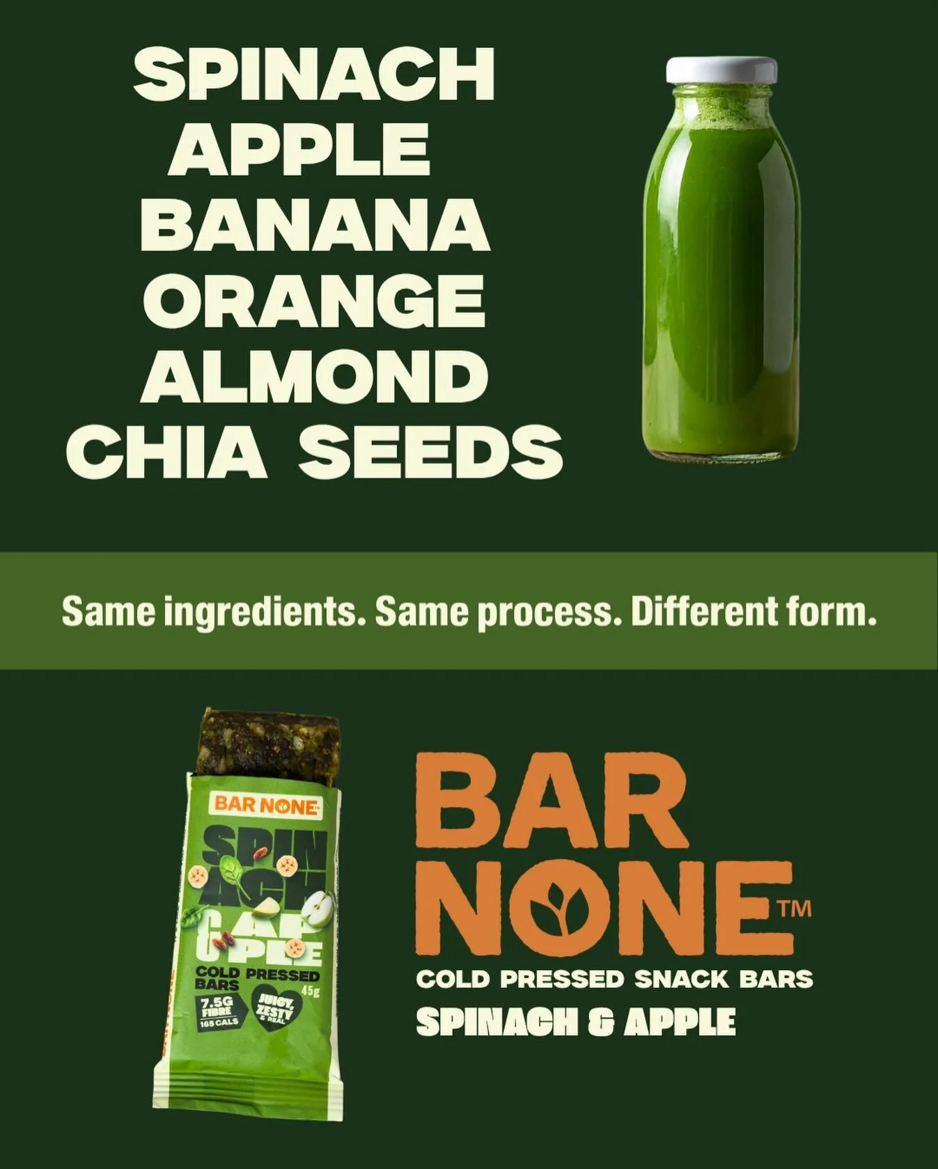 We took everything in a cold pressed juice and pressed it into a bar. Same ingredients. Same process. Just easier to carry. 

#coldpressedbar #healthysnack #cleansnack #realingredients #plantbased