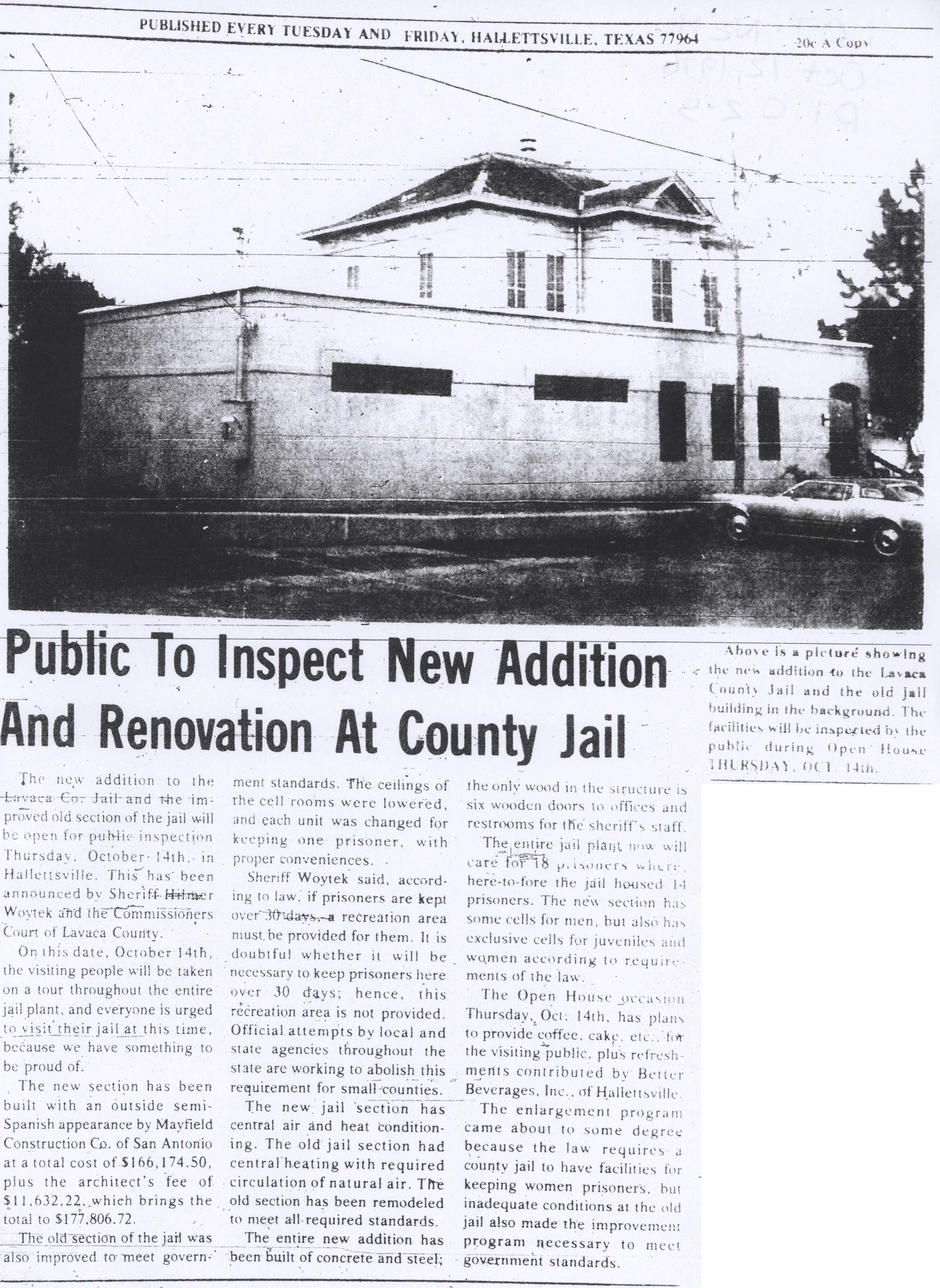 Lavaca County Jail, 1976