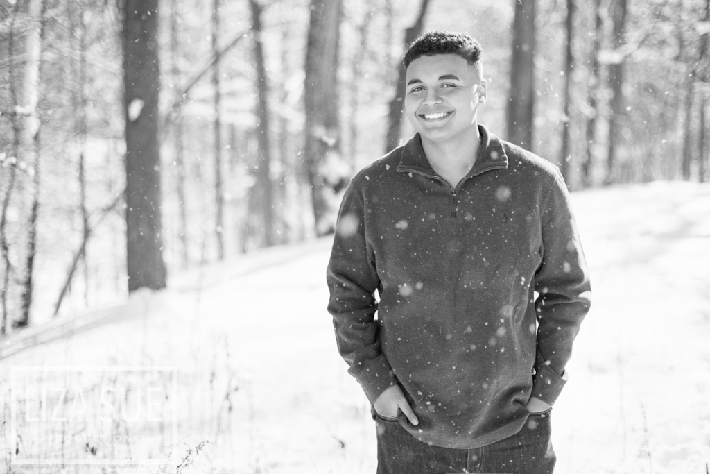 black and white snow senior pictures cleveland and akron ohio