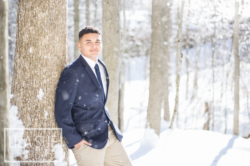 boys suit snow senior pictures