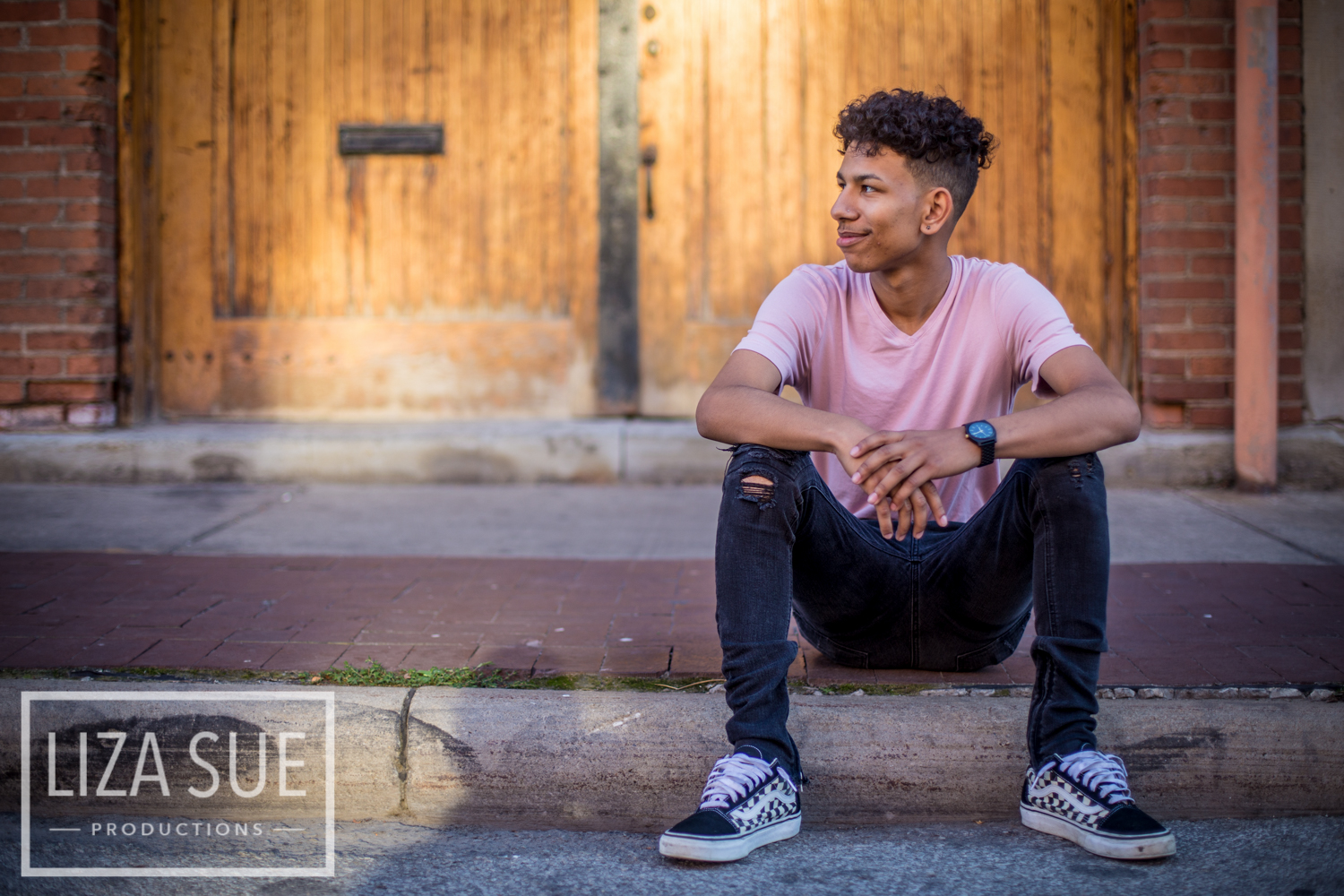 boy senior portrait downtown cleveland the flats