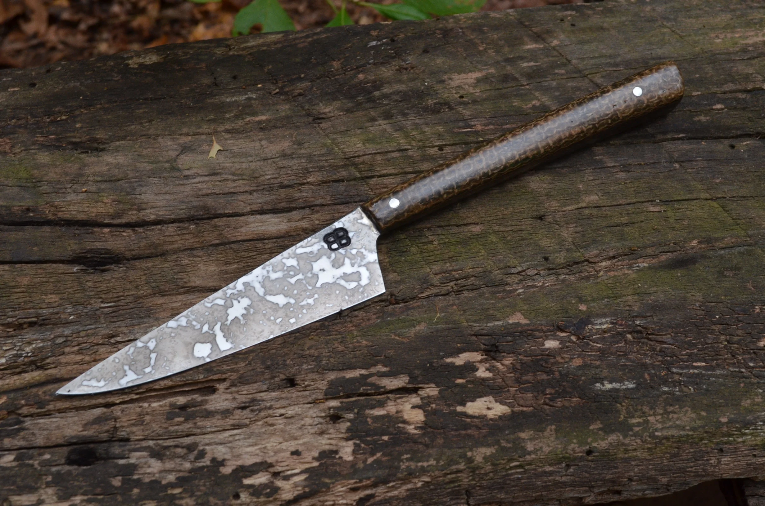 4.5" Poultry Destroyer with Indonesian Coffeebag Full-Tang Slim Handle and Mustard Patina