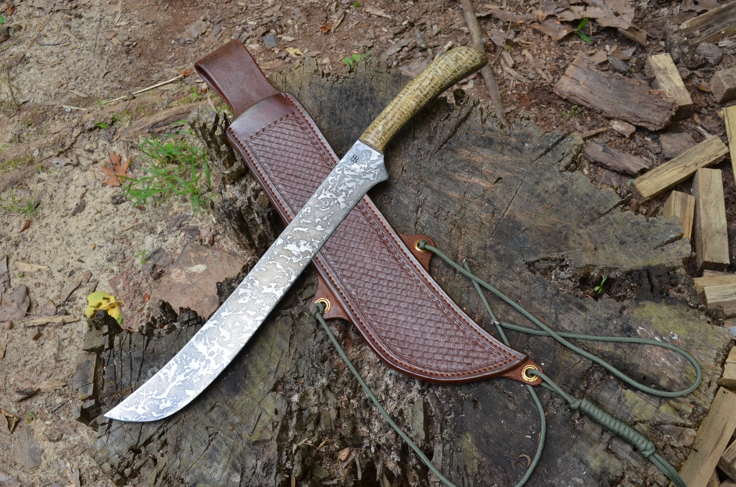 14" Brush Knife with with Ethiopian Coffeebag Handle and Mustard Patina